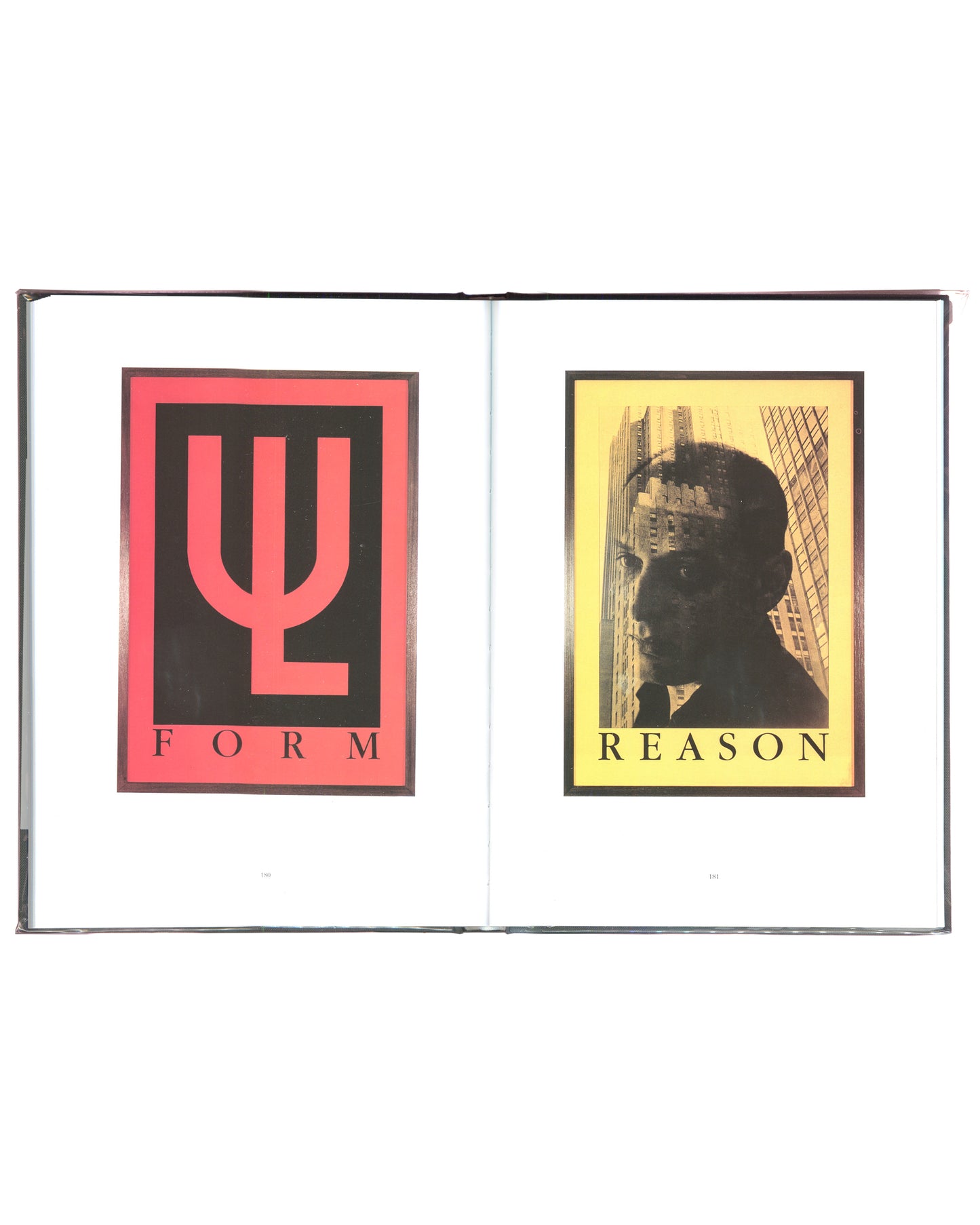 Urs Lüthi, interior spread, two colour plates: FORM with red and black graphic, REASON with photographic silhouette 