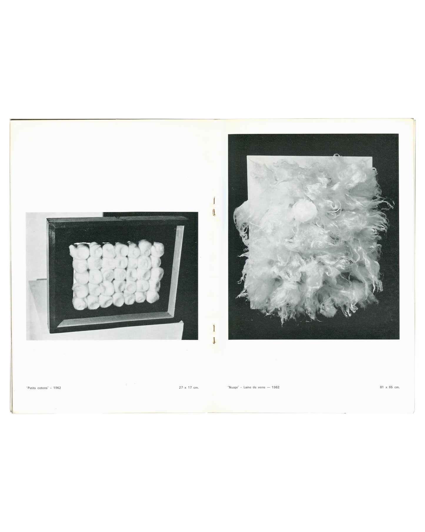 Piero Manzoni, Petits cotons 1962 and Nuage laine de verre 1962, Galerie Mathias Fels catalogue 1969, interior spread 
