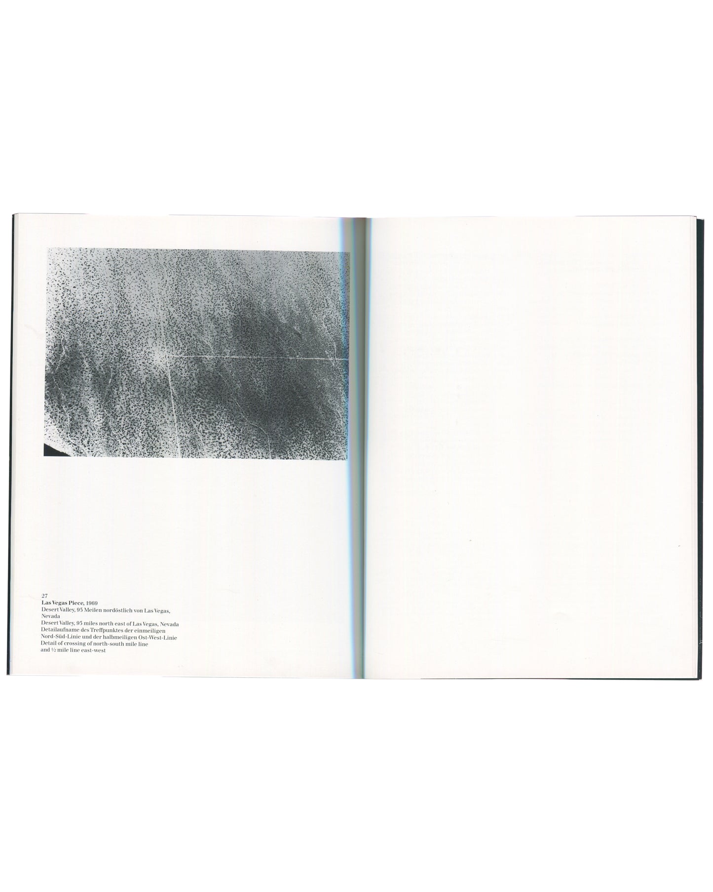 Walter De Maria, Las Vegas Piece 1969, aerial black-and-white, desert valley with crossed mile lines, MMK Frankfurt 1991 