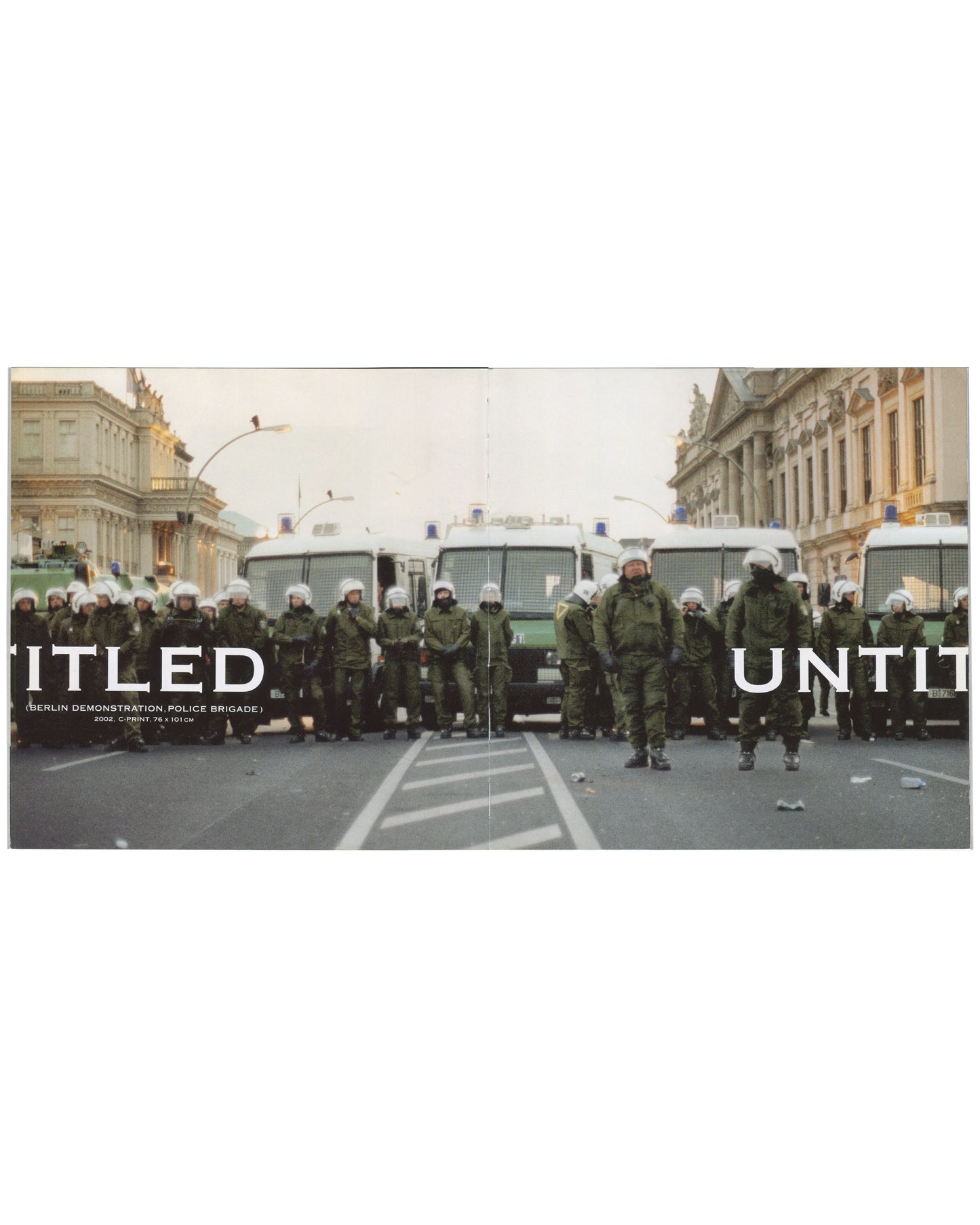 Josephine Meckseper, Catalogue No. 1, Lukas & Sternberg 2004, Untitled Berlin Demonstration Police Brigade 2002, panoramic spread