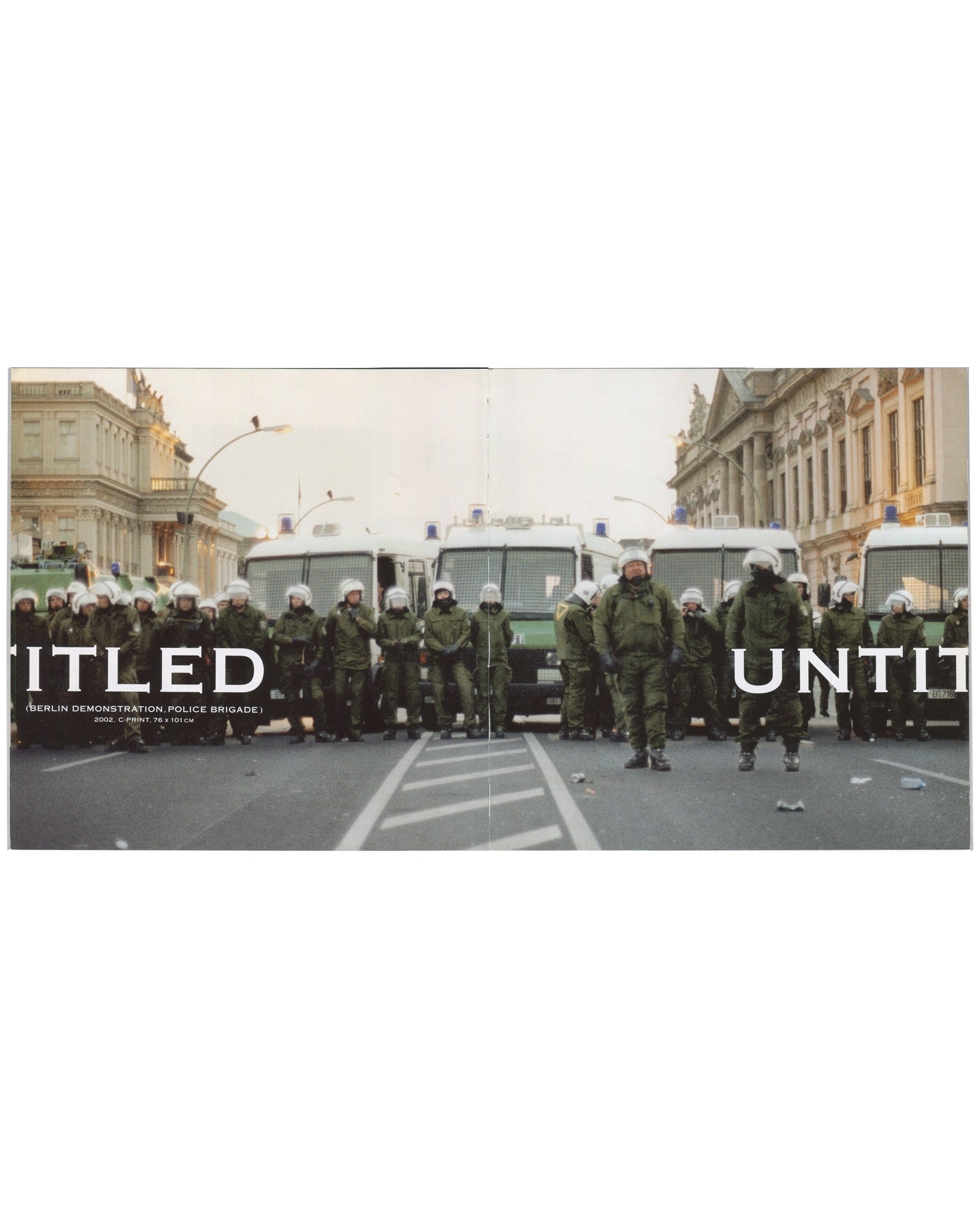 Josephine Meckseper, Catalogue No. 1, Lukas & Sternberg 2004, Untitled Berlin Demonstration Police Brigade 2002, panoramic spread