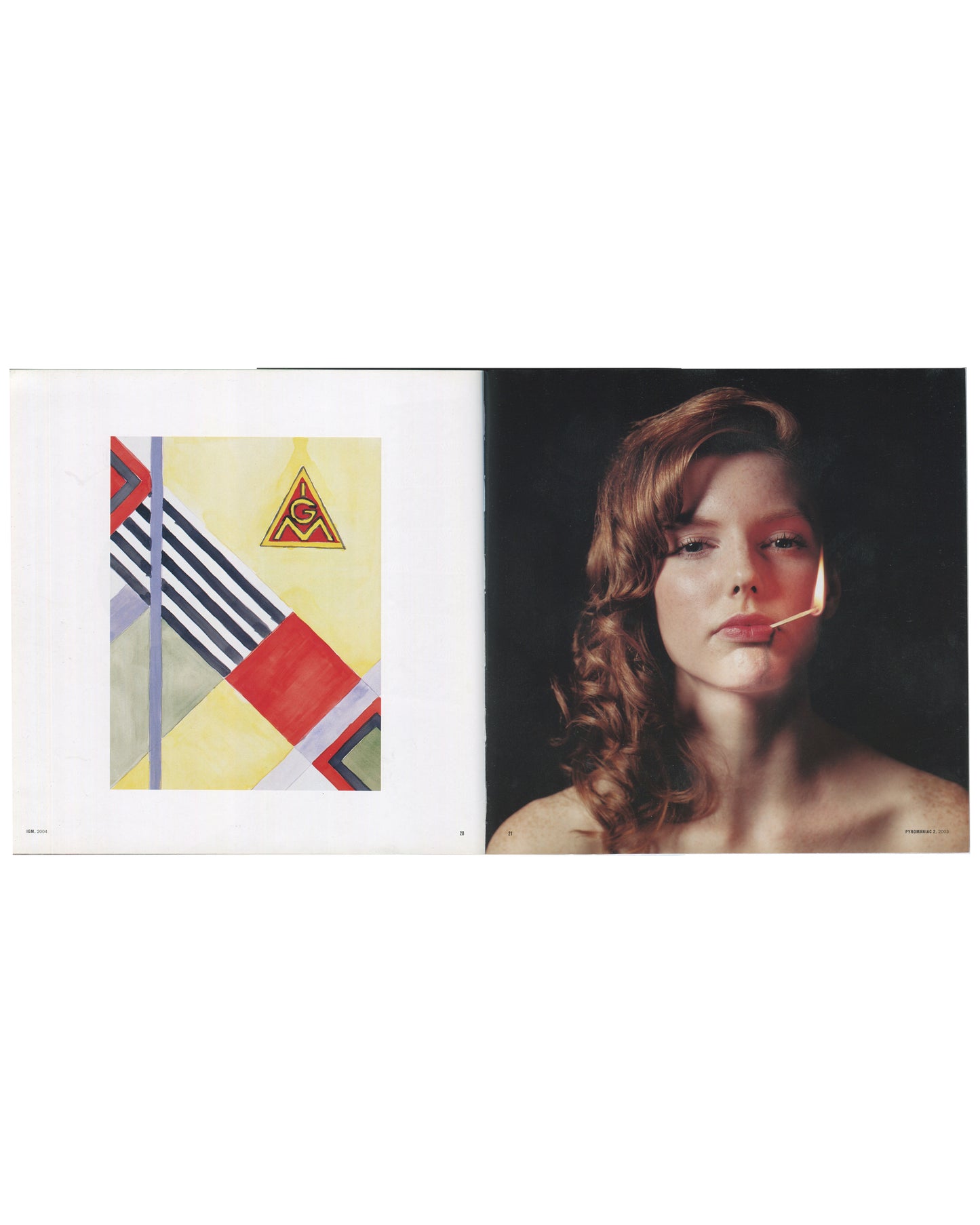 Josephine Meckseper, Catalogue No. 1, Lukas & Sternberg 2004, geometric abstraction left, cosmetics-style portrait right 