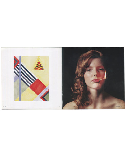 Josephine Meckseper, Catalogue No. 1, Lukas & Sternberg 2004, geometric abstraction left, cosmetics-style portrait right 