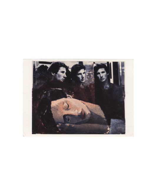Duane Michals, Portrait of Richard Gere Awake & Asleep, 1979, Fotofolio postcard recto: tripled mirror reflection above painted sleeping face