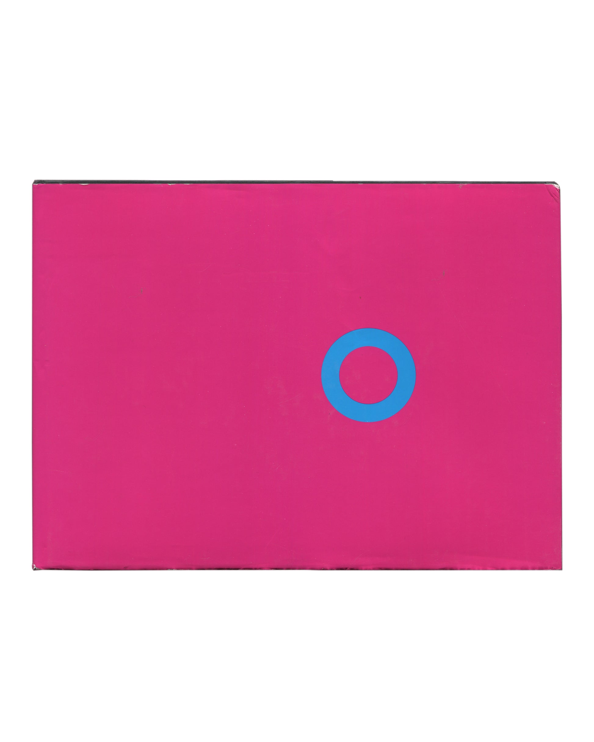 Dust jacket back cover, Olivier Mosset, Verlag Lars Müller, Baden, 1990. Hot-pink ground. 'Olivier Mosset' upper left; 'OLIVIER MOSSET' spaced cyan centre; 'Verlag Lars Müller' lower left. Light rubbing and edge wear, very good condition.