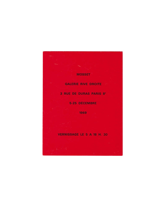 Olivier Mosset Red exhibition invitation with black text on a white background