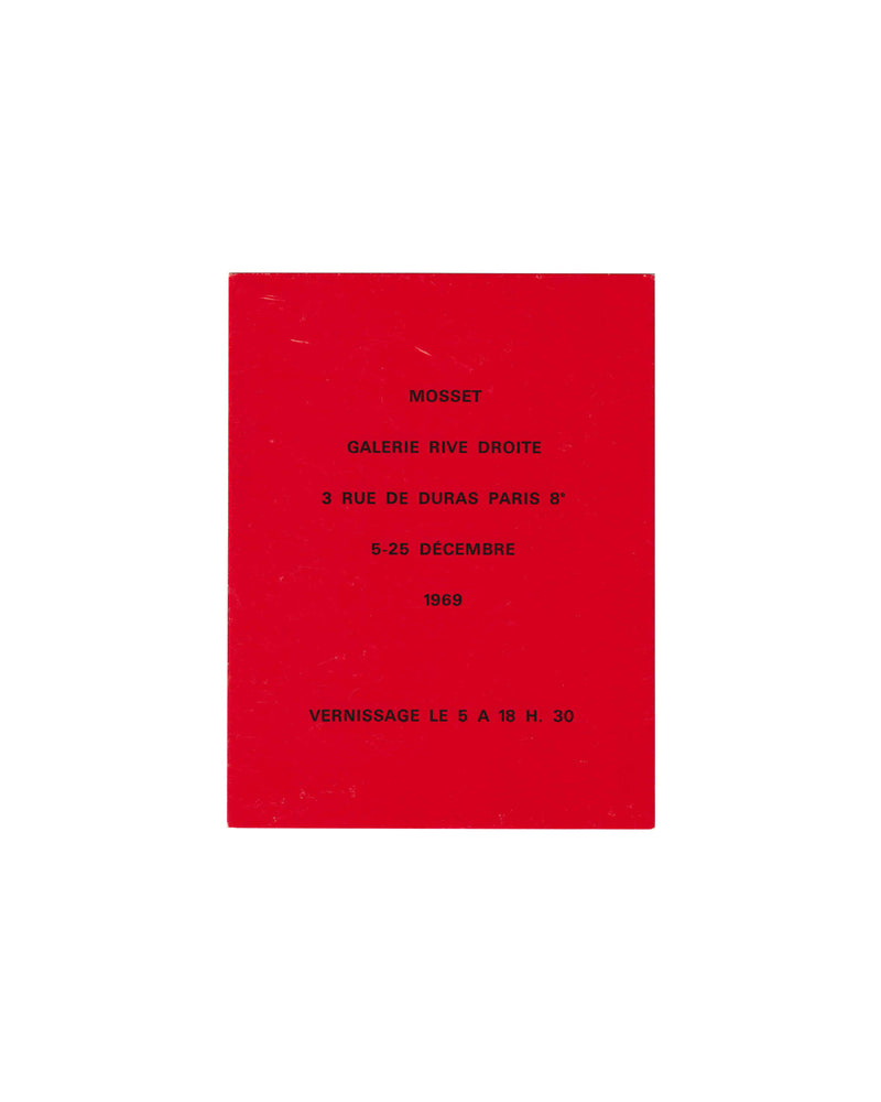 Olivier Mosset Red exhibition invitation with black text on a white background