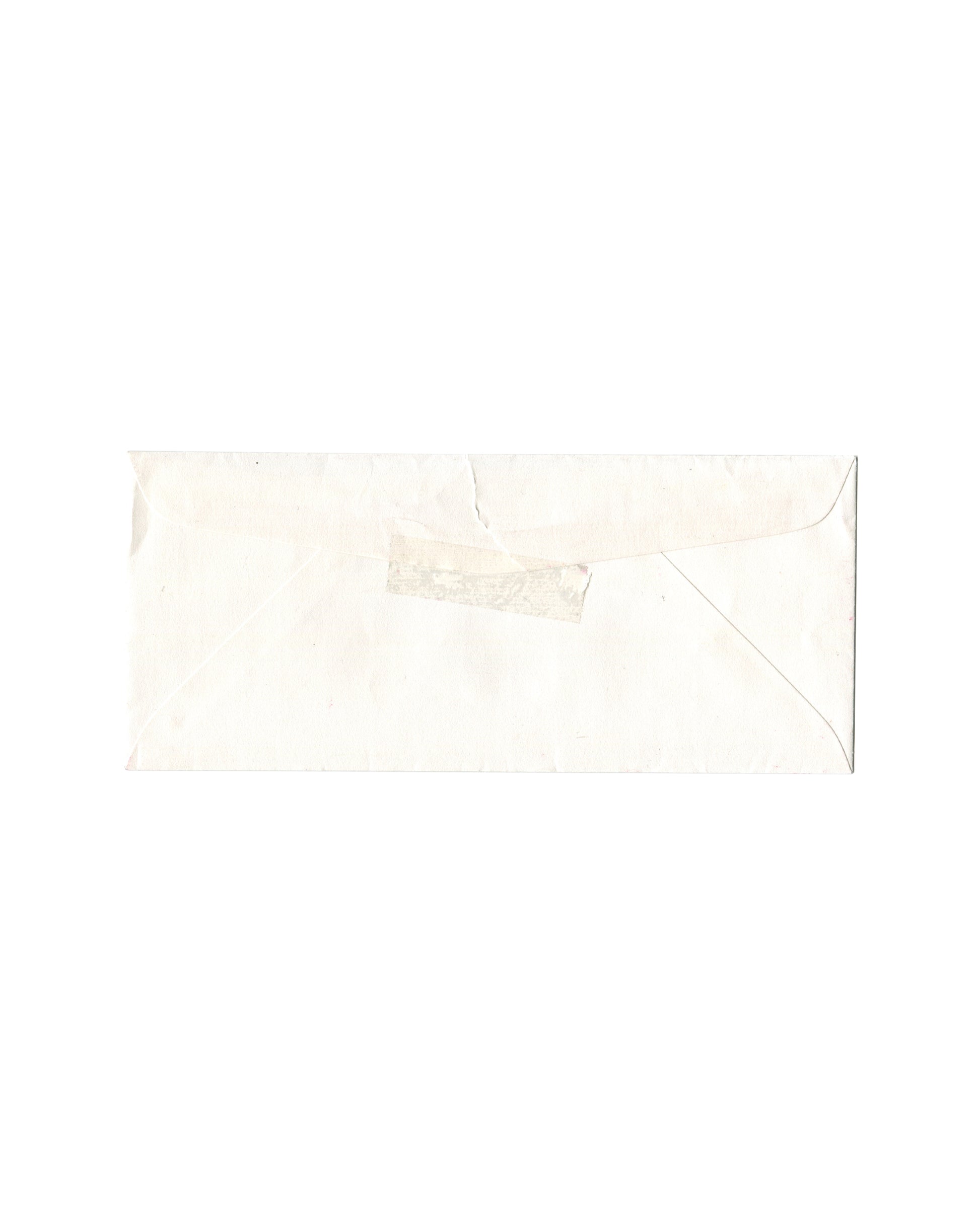 Closed reverse side of original Yoko Ono Studio One envelope with flap seal area and visible storage wear.