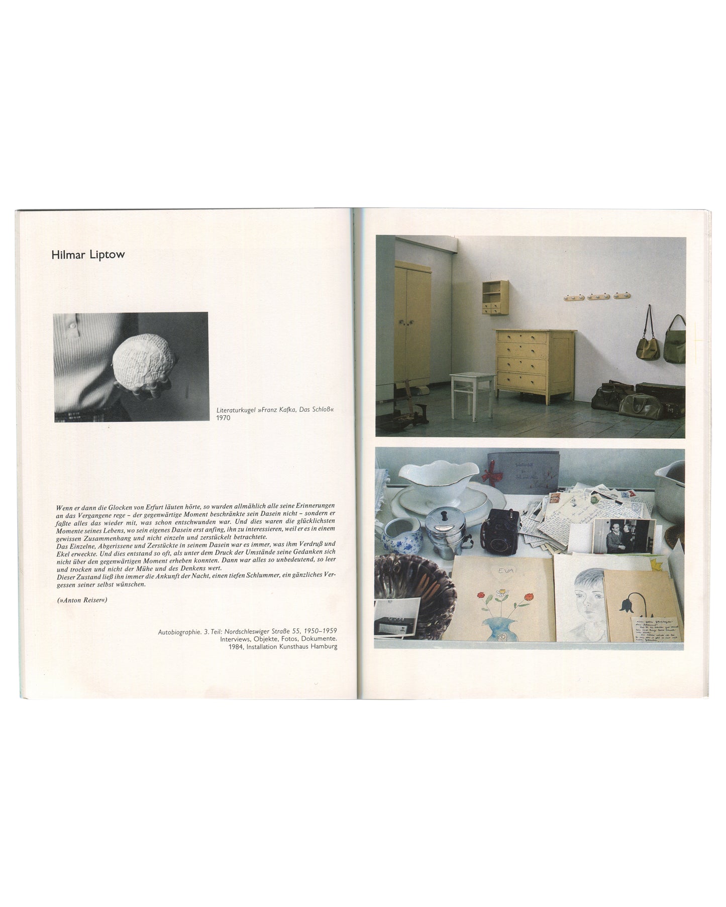 12 Achtundsechziger '86, Hilmar Liptow spread, Literaturkugel 1970 and autobiographical installation photographs 