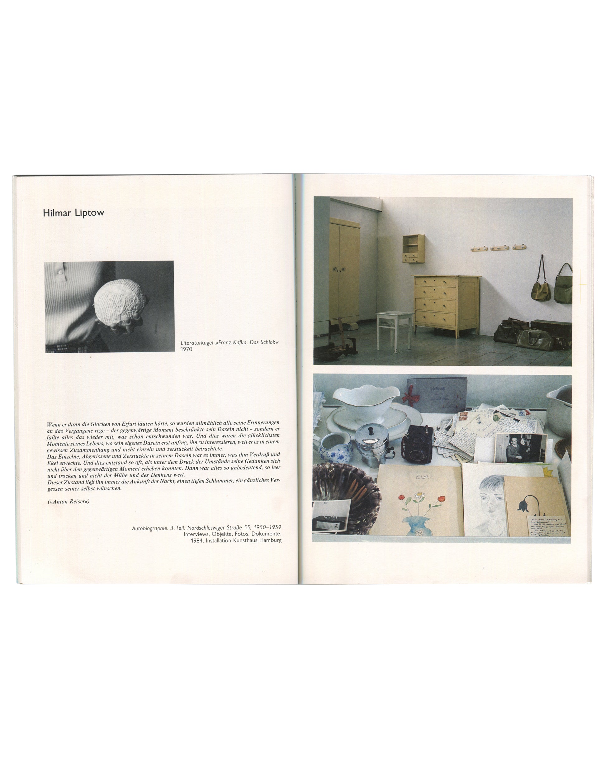 12 Achtundsechziger '86, Hilmar Liptow spread, Literaturkugel 1970 and autobiographical installation photographs 