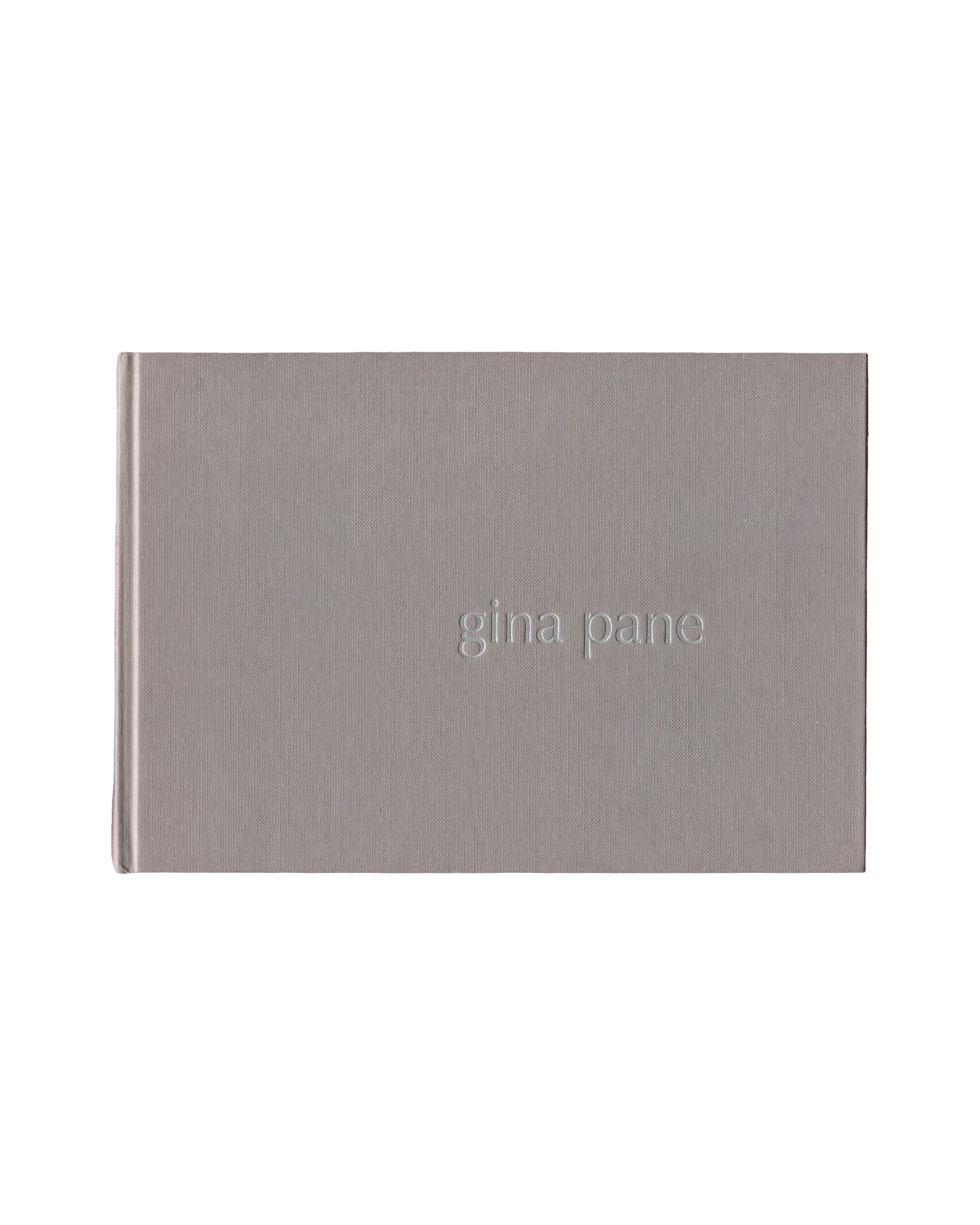 Gina Pane, John Hansard Gallery / Arnolfini 2002, front cover, grey-mauve cloth boards, silver-stamped lowercase gina pane 