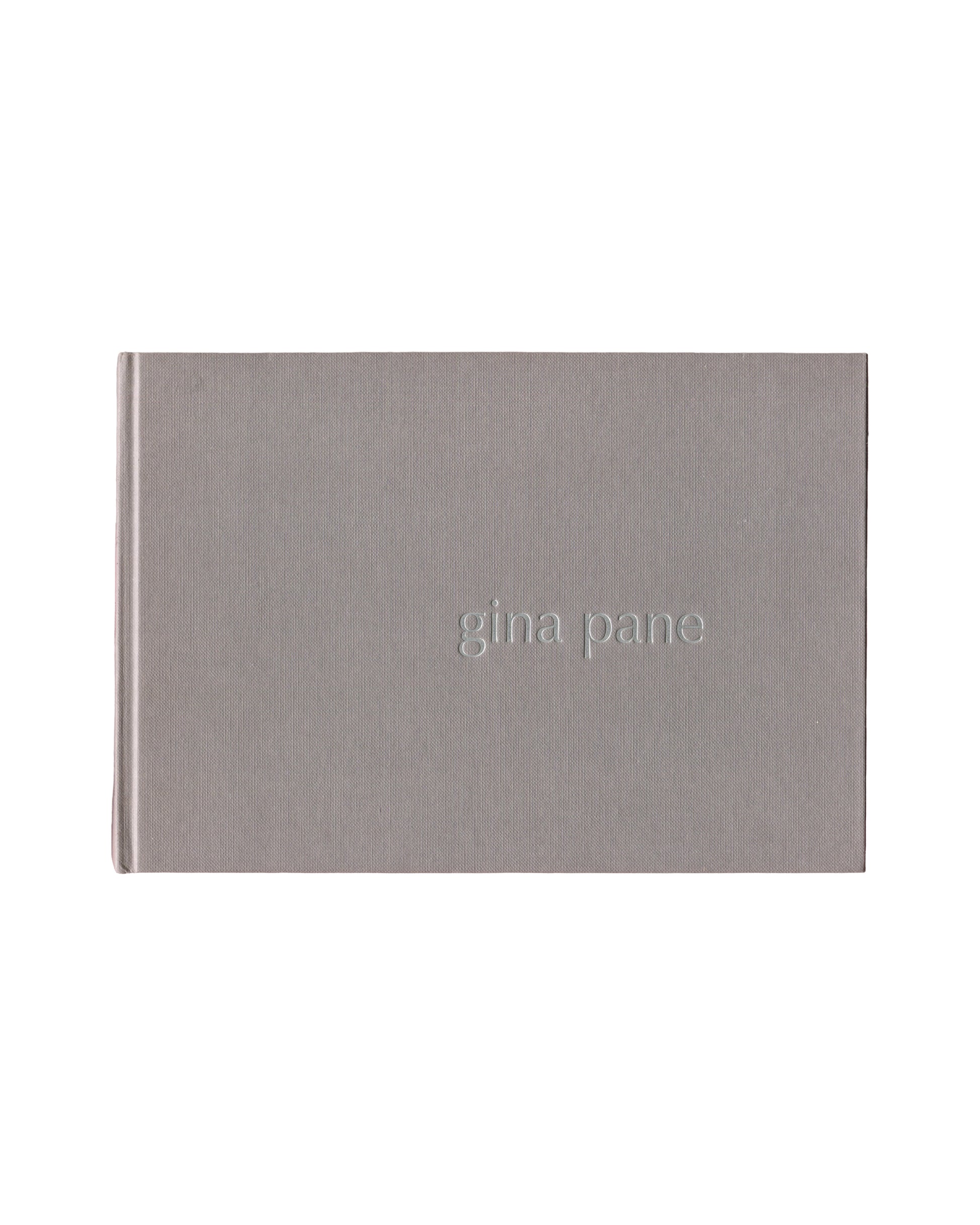 Gina Pane, John Hansard Gallery / Arnolfini 2002, front cover, grey-mauve cloth boards, silver-stamped lowercase gina pane 