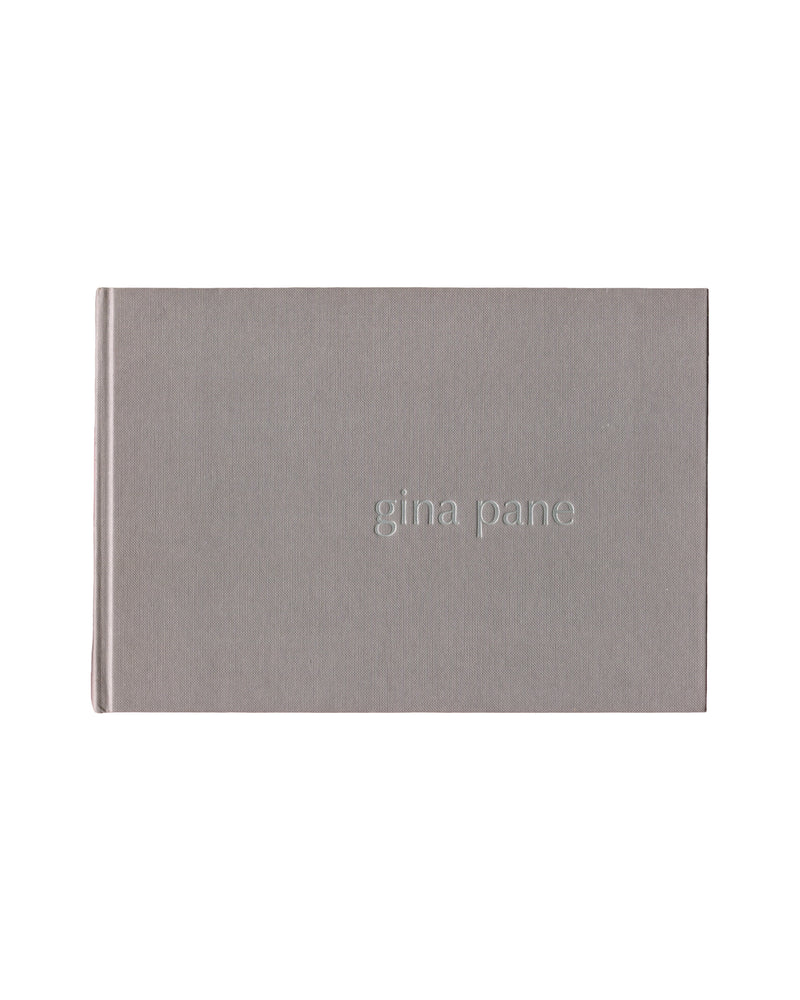 Gina Pane, John Hansard Gallery / Arnolfini 2002, front cover, grey-mauve cloth boards, silver-stamped lowercase gina pane 