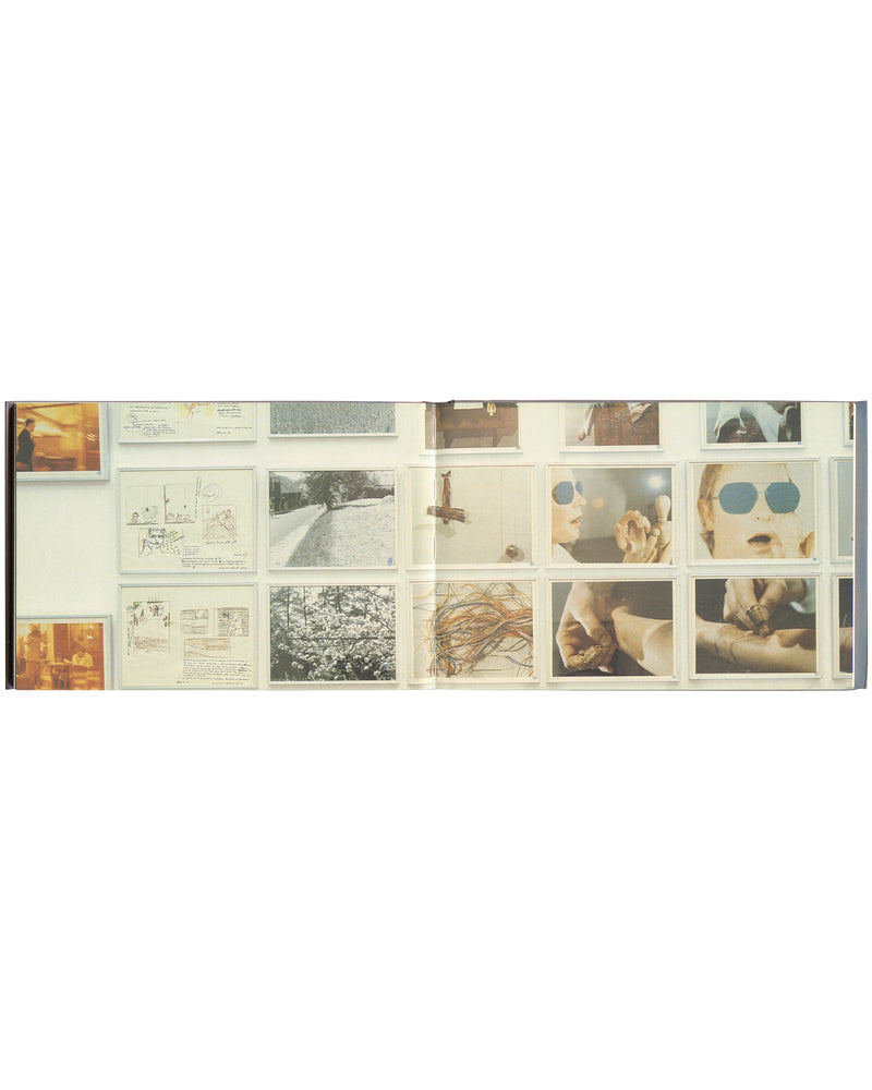 Gina Pane, 2002, interior spread, grid of colour and b&w photographs and handwritten documents, Actions and studio works
