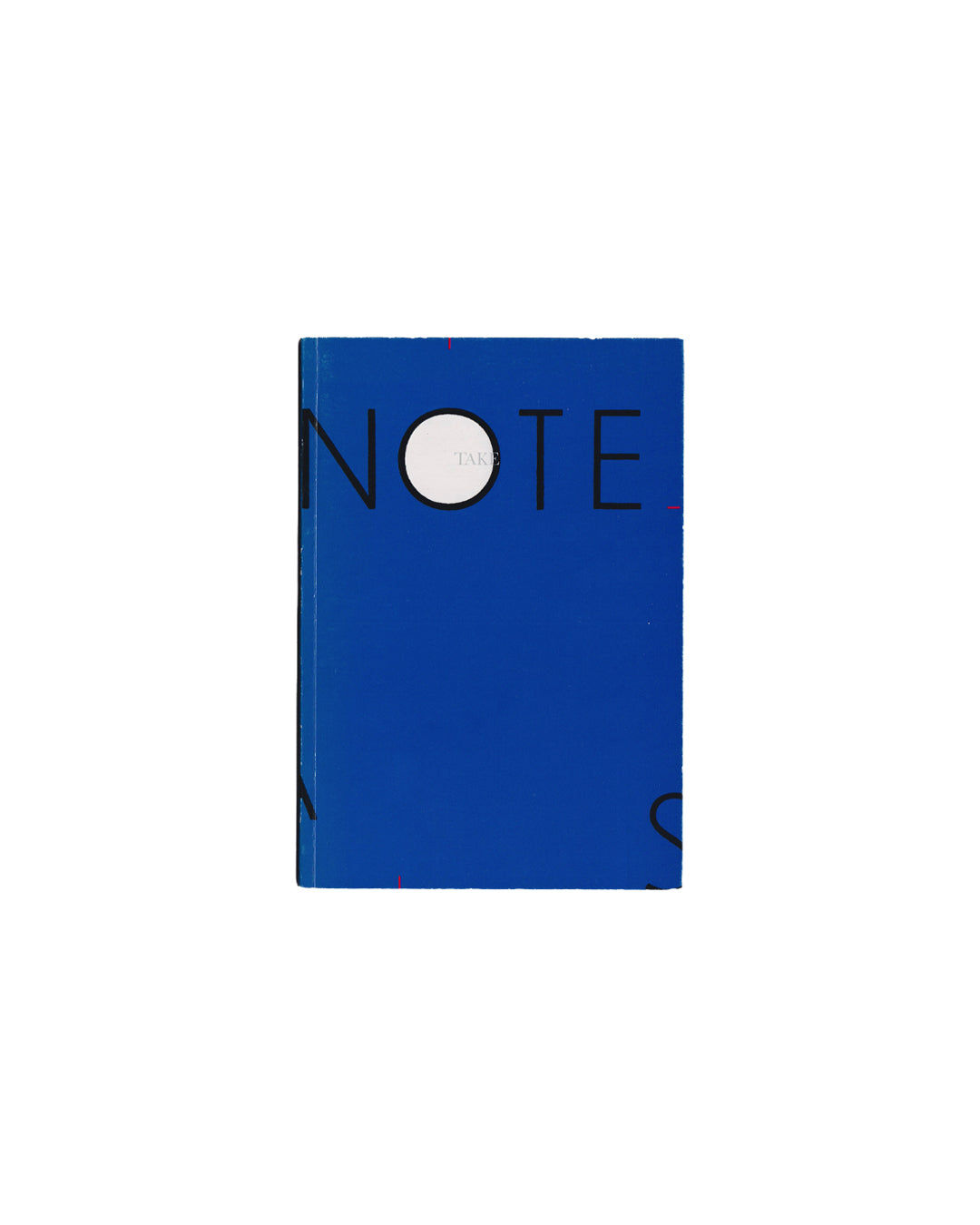 Peter Downsbrough, Take Note, Villa Arson, Nice, 1988. Front cover: solid blue flexible wrappers with large black text reading "NOTA" at lower edge, vertical red rule at left, small stacked text at upper right corner