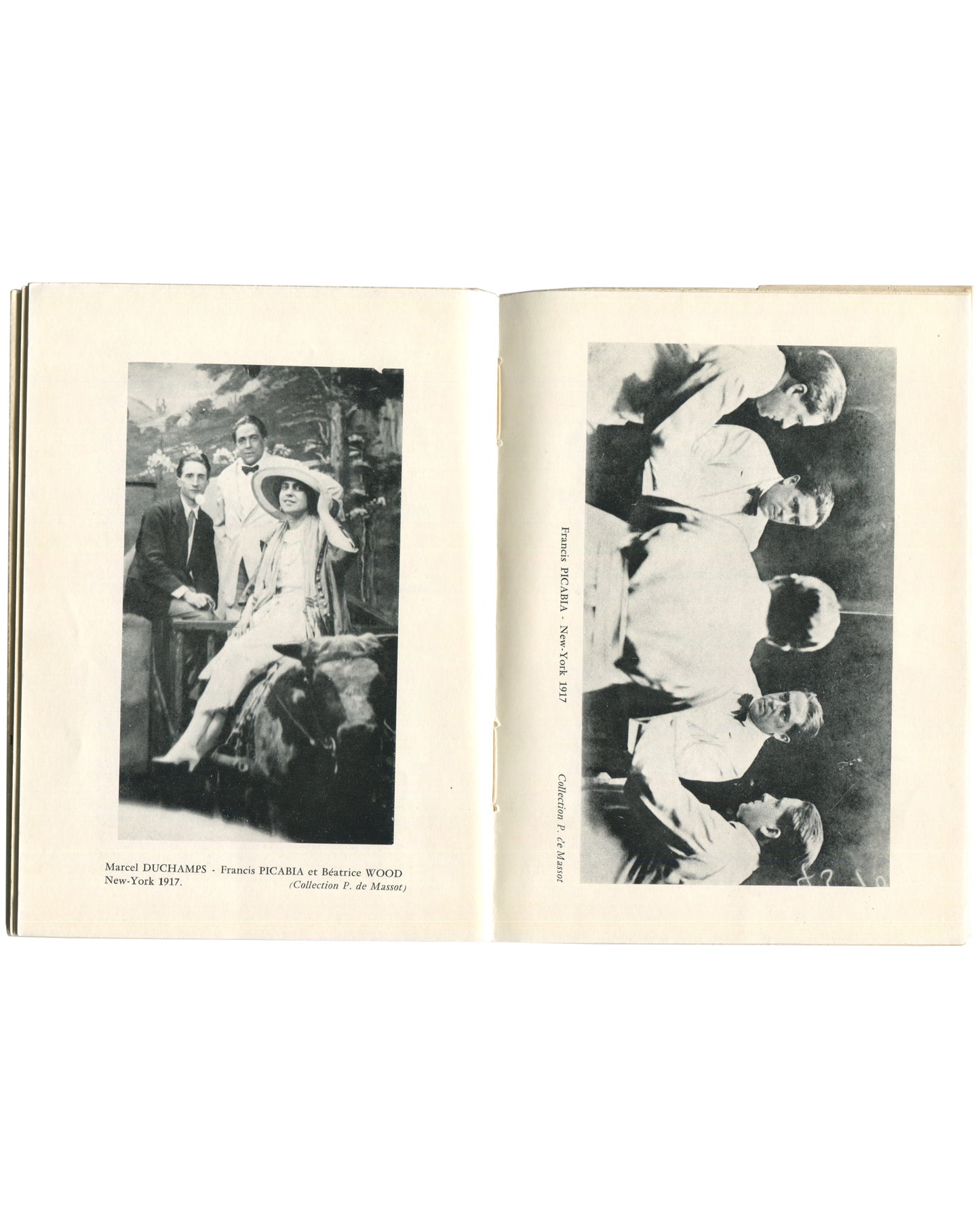 Interior spread: Marcel Duchamp, Francis Picabia and Béatrice Wood, New York 1917, black-and-white photograph 
