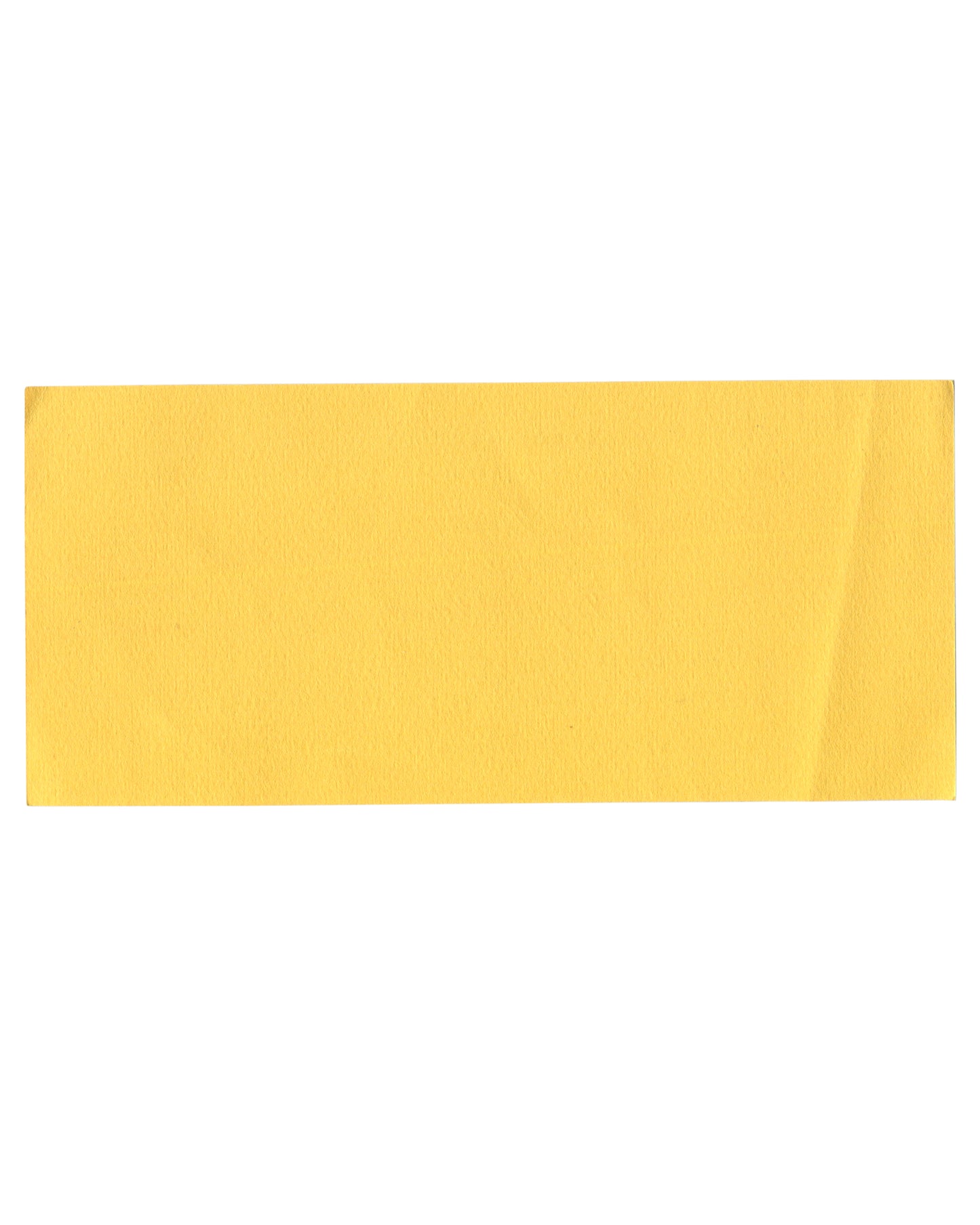 Reverse of 1963 Galerie Knoedler private view invitation for Jacques Prévert, Images, Paris, plain yellow card with no printing, showing light age toning and a diagonal crease at lower right corner.