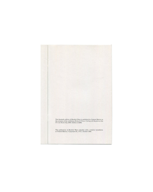 Richard Prince, Menthol Wars, plain black inside back cover. Printed Matter, New York, 2009. Solid black page, no text or image.