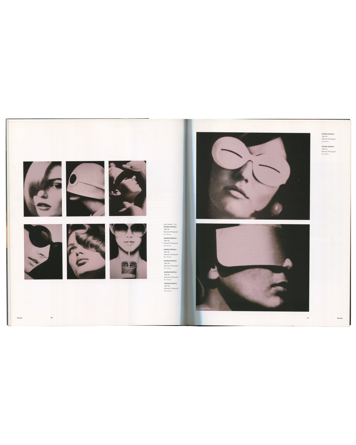 Richard Prince, Phaidon 2003, interior spread, Untitled (Fashion) 1982–84, six b&w fashion photographs and two large close-ups