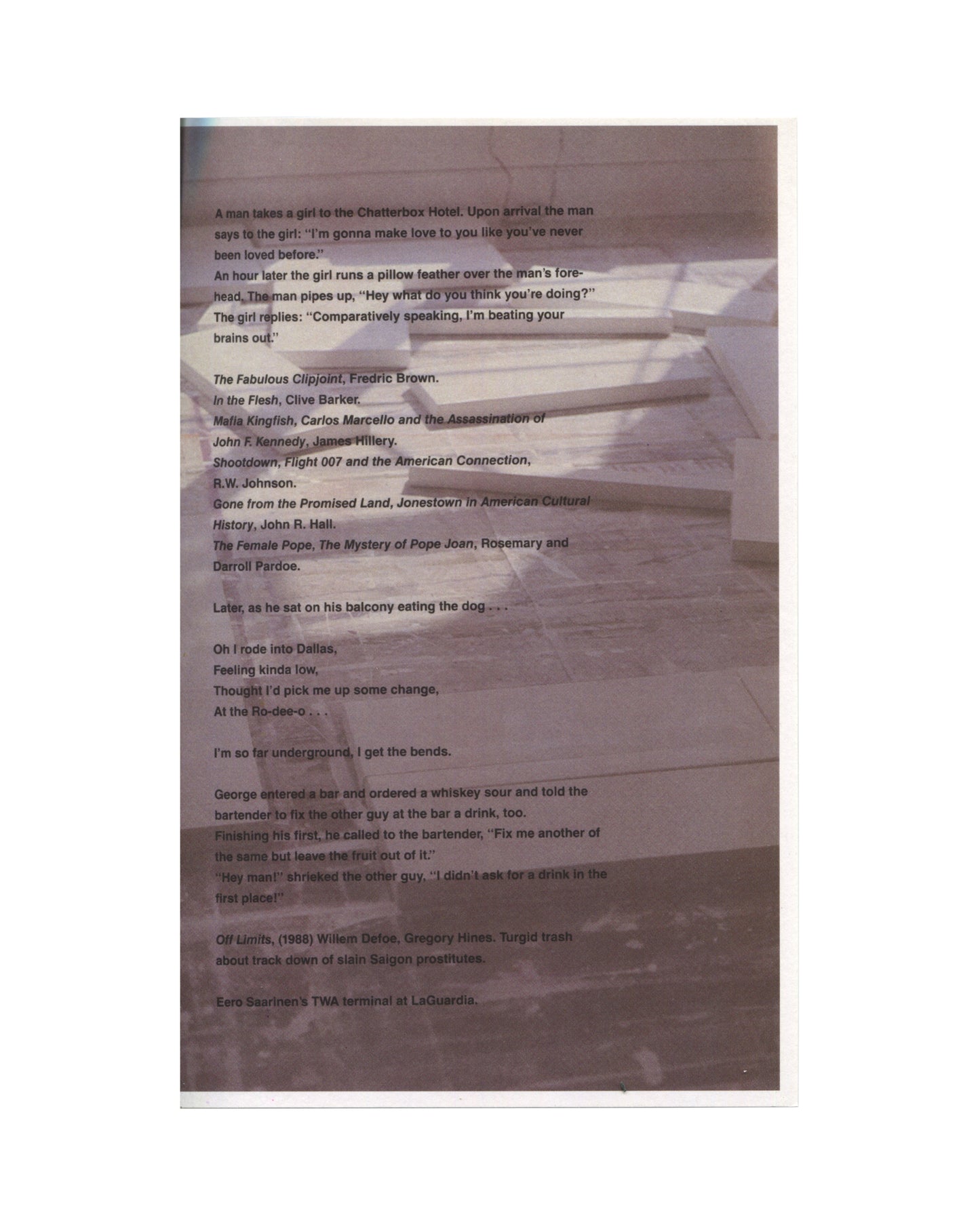 Richard Prince, Joan  Katz, Black Bra, 2016, interior: jokes, book titles and text fragments over photographic image of stacked books