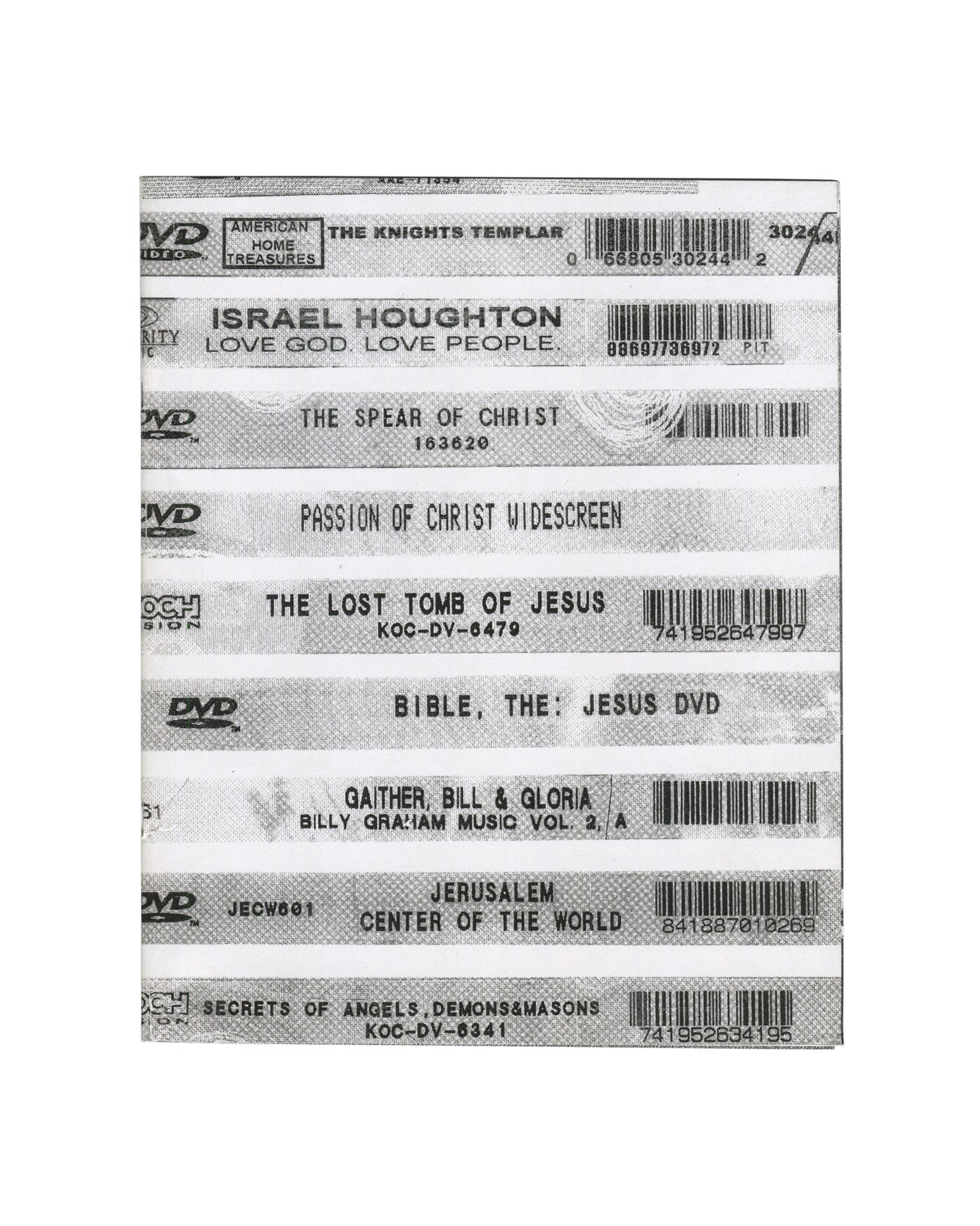 Richard Prince / Howard Johnson, The Pope's Butler, Fulton Ryder 2012, front cover: grid of religious DVD spine labels
