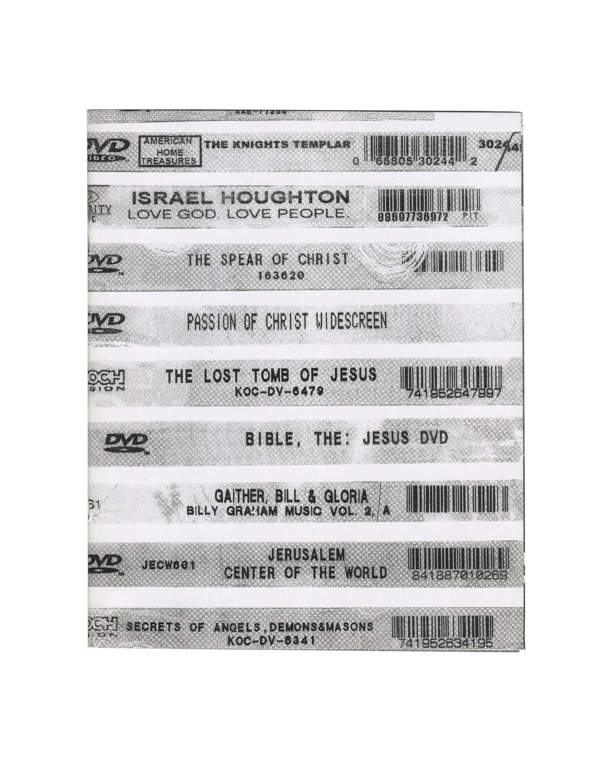 Richard Prince / Howard Johnson, The Pope's Butler, Fulton Ryder 2012, front cover: grid of religious DVD spine labels
