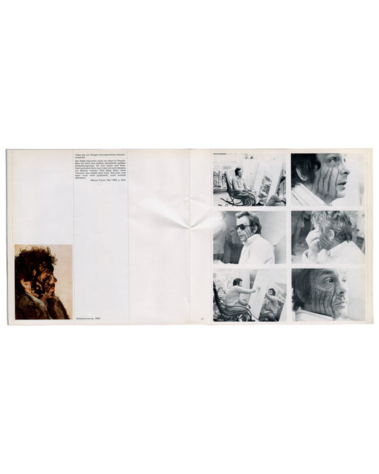 Arnulf Rainer, Museum des 20. Jahrhunderts, Werner Hofmann, 1968, interior spread, Selbstbemalung 1968, six photographs of Rainer with face marked and painted