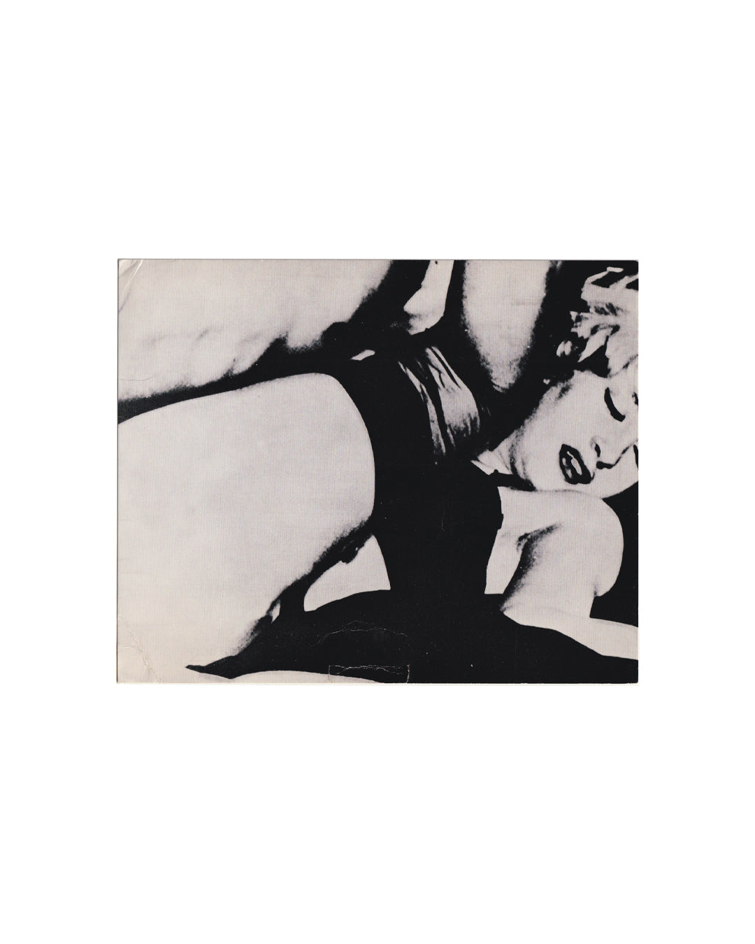 Rancillac — Pornographie, exhibition invitation card, Galerie Daniel Templon Paris 1969, front: high-contrast black and white photographic image of reclining female figure
