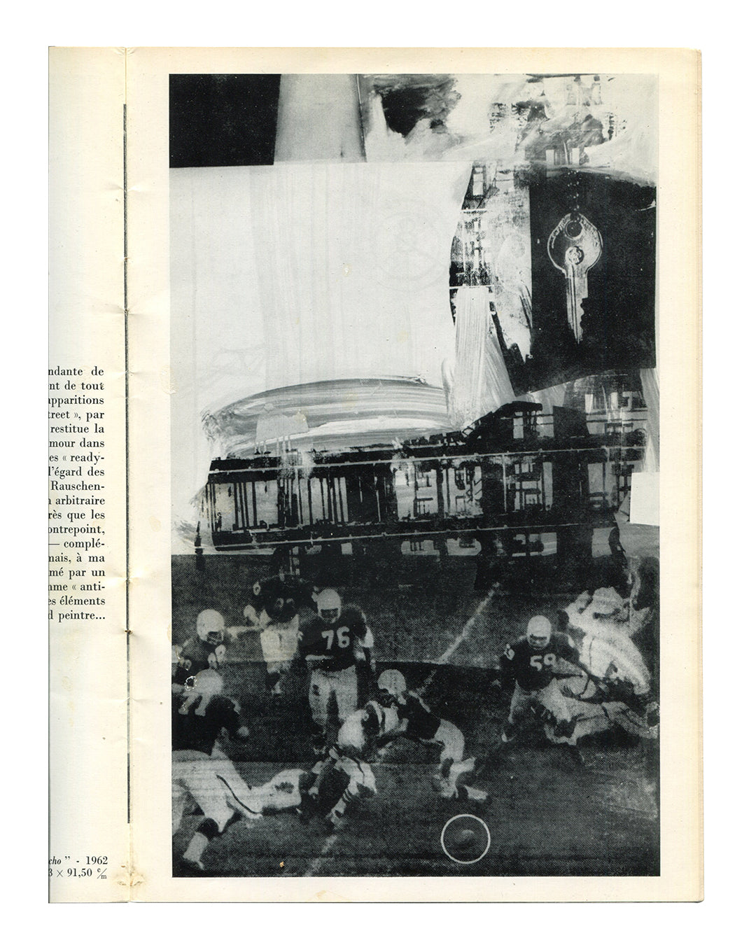 Robert Rauschenberg, Ileana Sonnabend Gallery, Paris, 1963 — interior plate. Black and white reproduction of a Combine-Painting with layered collage elements and gestural paint passages.