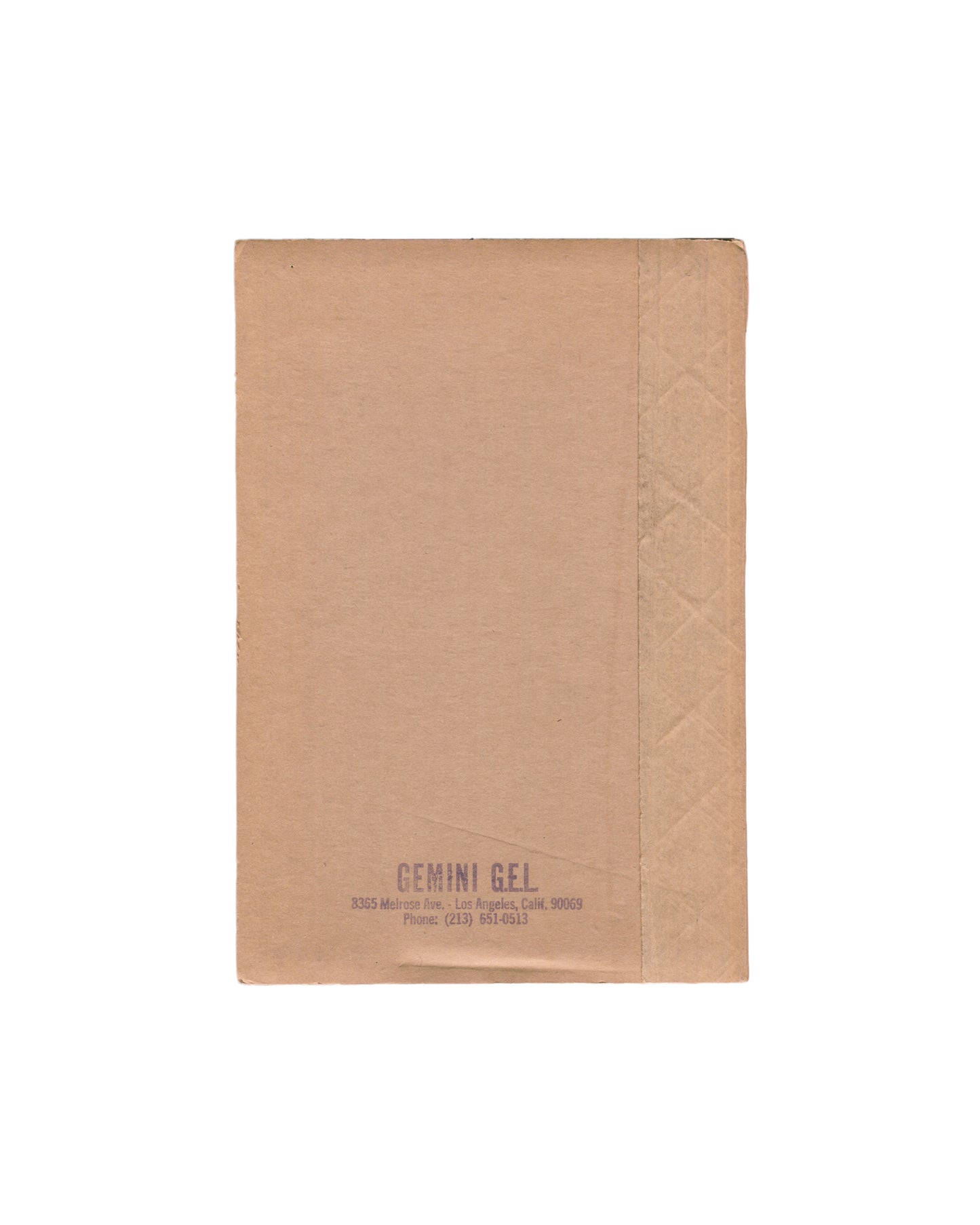 Rauschenberg, Cardbirds, 1971. Back cover: plain corrugated cardboard, Gemini G.E.L. address printed at foot.