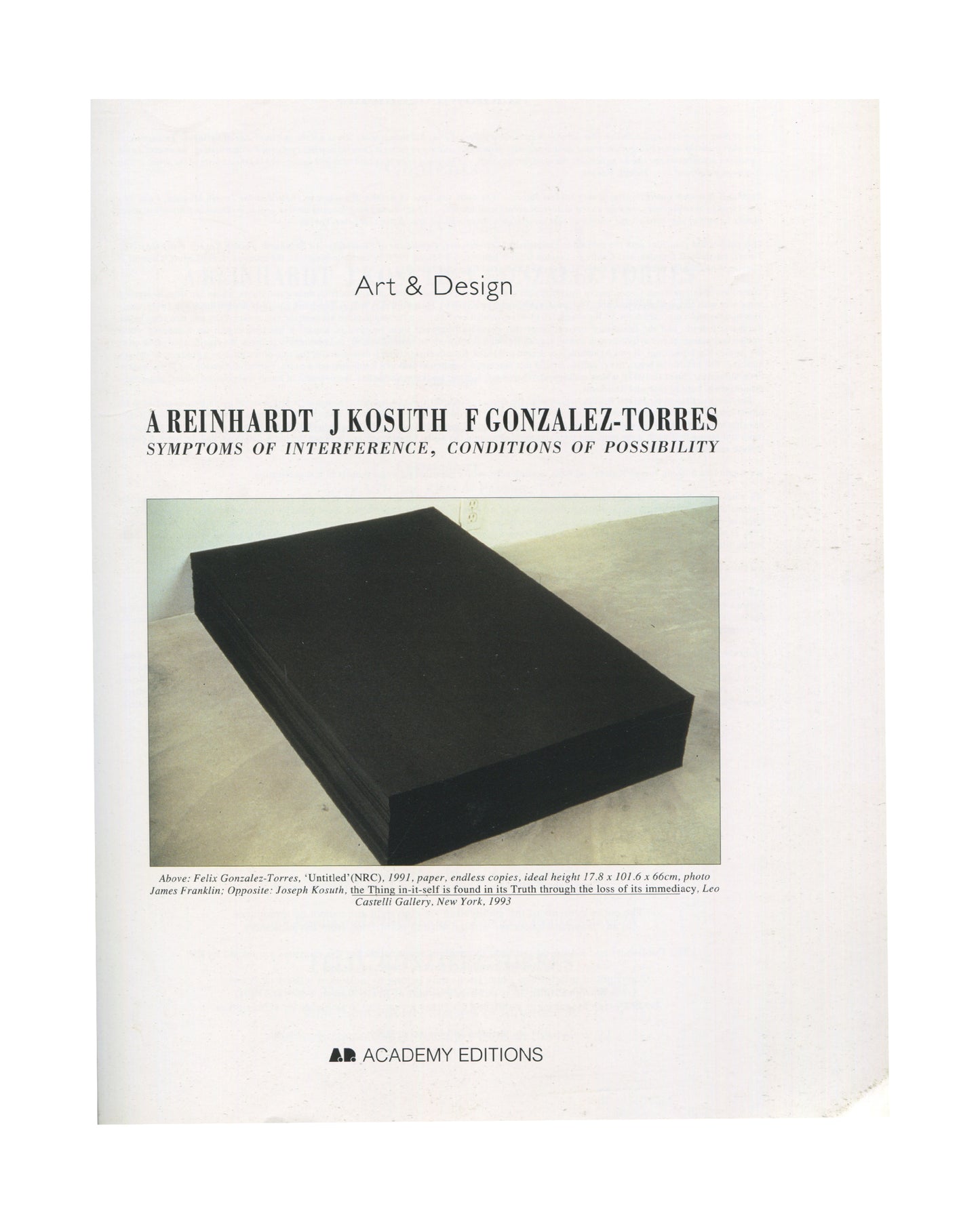 Reinhardt, Kosuth, González-Torres, Symptoms of Interference, Academy Editions 1994, 