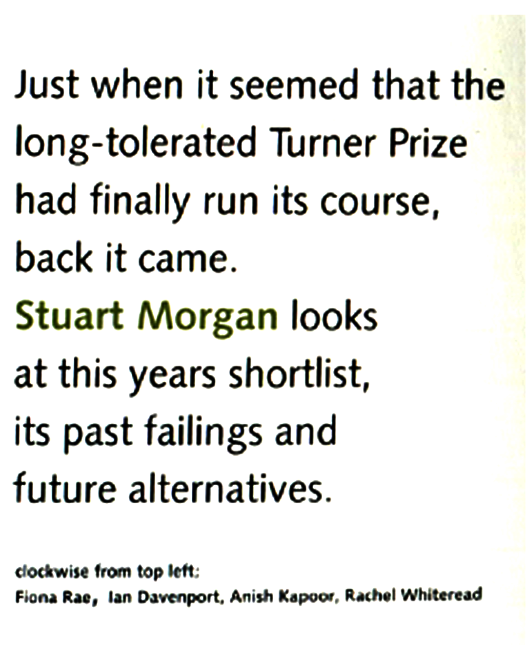 Stuart Morgan, Turner Prize feature introduction, frieze Issue 1, 1991