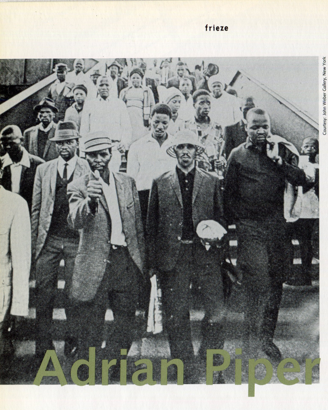 Adrian Piper title page, documentary photograph, frieze Issue 1