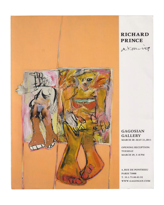 Richard Prince, de Kooning, exhibition invitation front cover, Gagosian Gallery Paris, 2011 — cropped reproduction against warm peach ground with artist name and exhibition details
