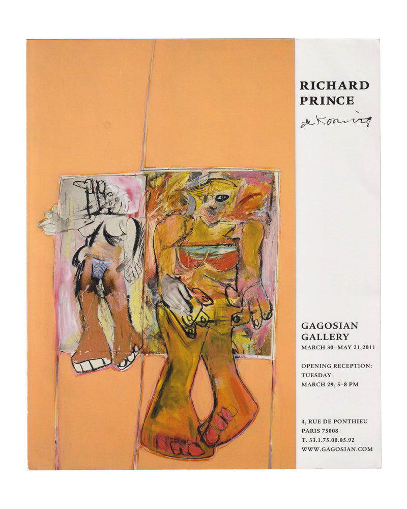 Richard Prince, de Kooning, exhibition invitation front cover, Gagosian Gallery Paris, 2011 — cropped reproduction against warm peach ground with artist name and exhibition details
