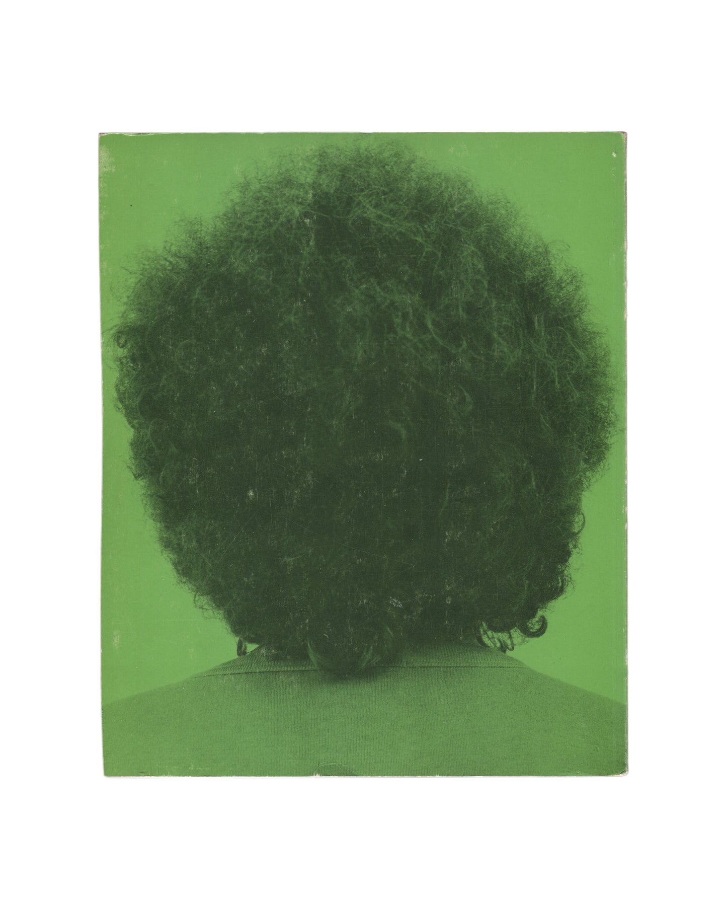 Klaus Rinke, Zeit Raum Körper Handlungen, DuMont 1972, back cover, green ground, b&w rear portrait, afro hair, no text 