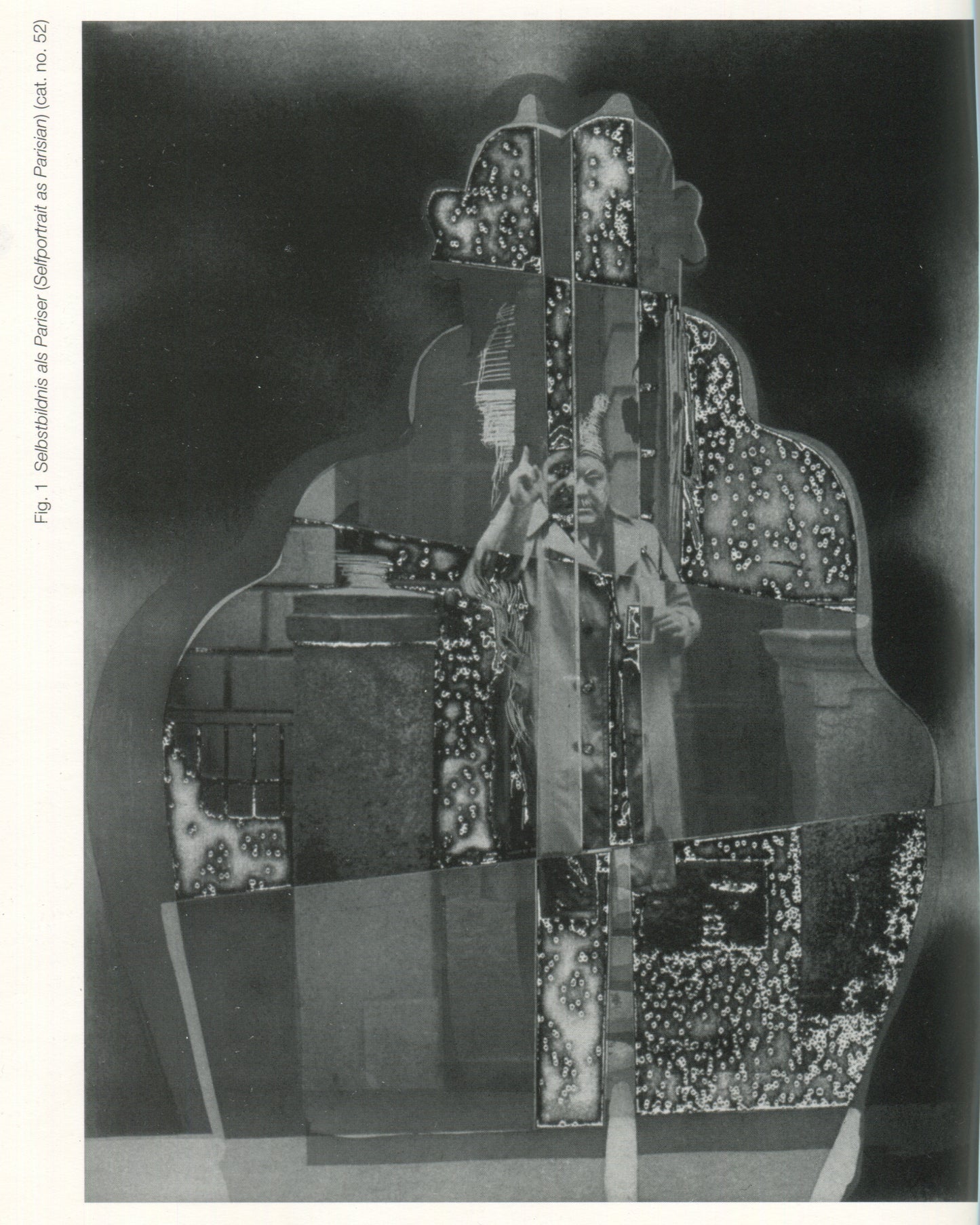 Dieter Roth 1999, interior: Fig. 1, Selbstbildnis als Pariser (Selfportrait as Parisian), cat. no. 52, b&w composite

