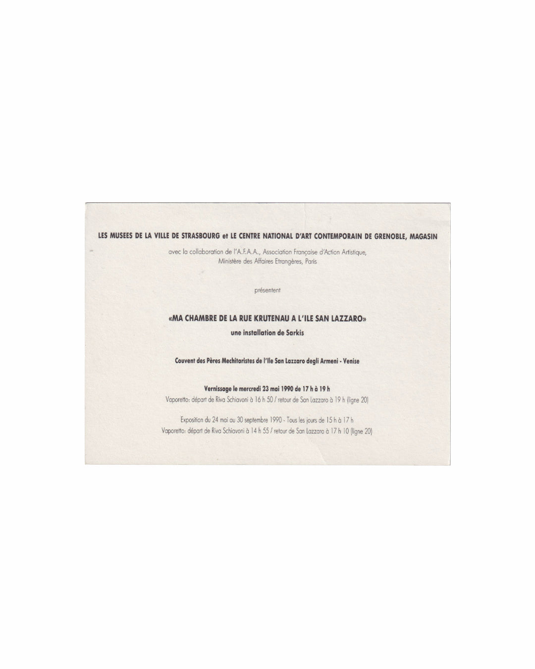 Sakris Exhibition Invitation card with text on a white background