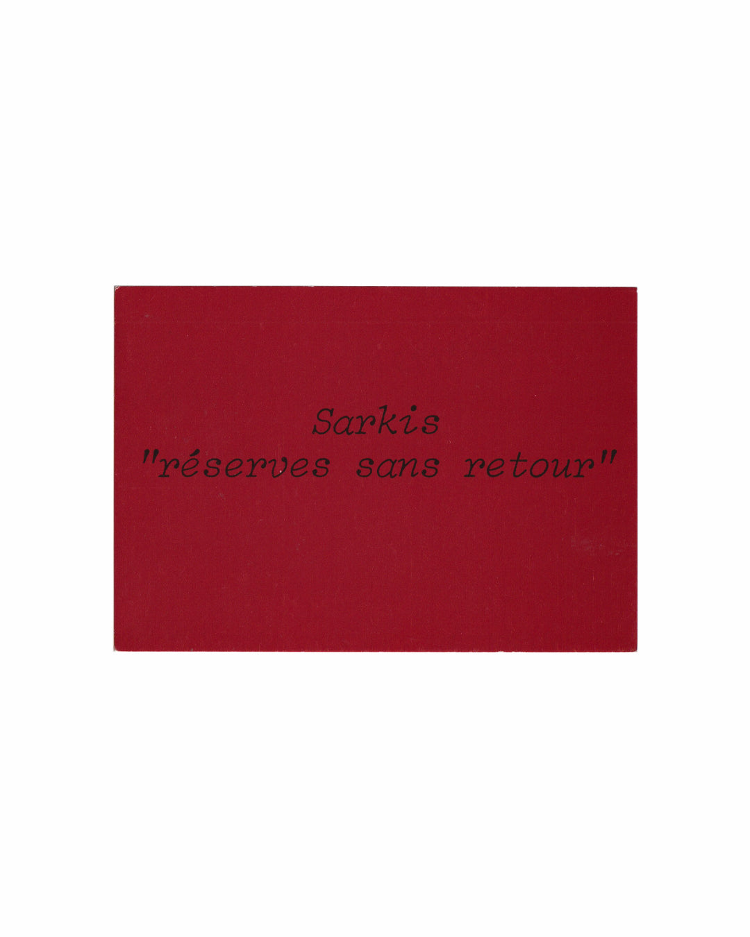 Sarkis Red Exhibition invite card with black text on a white background
