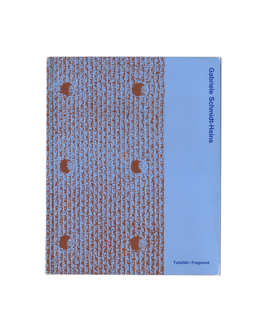 Gabriele Schmidt-Heins, Totalität Fragment, Stadtgalerie Kiel 1990, front cover, blue-brown circular pattern, pale blue name panel vertical 