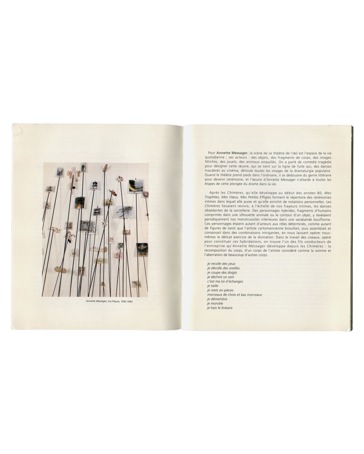 Annette Messager, Centre Georges Pompidou Paris, interior spread, Les Piques 1992–1993, pinned figures on rods