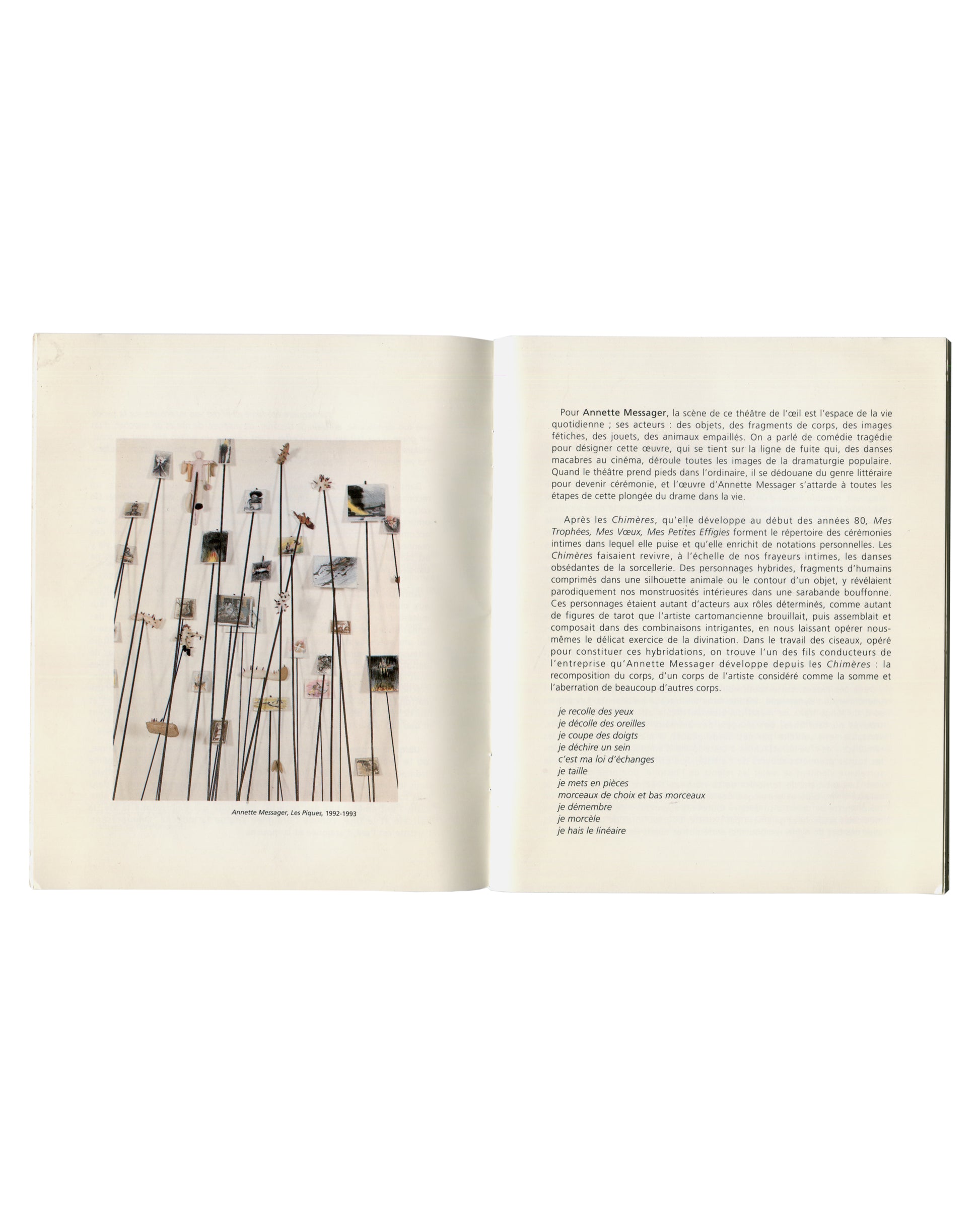 Annette Messager, Centre Georges Pompidou Paris, interior spread, Les Piques 1992–1993, pinned figures on rods