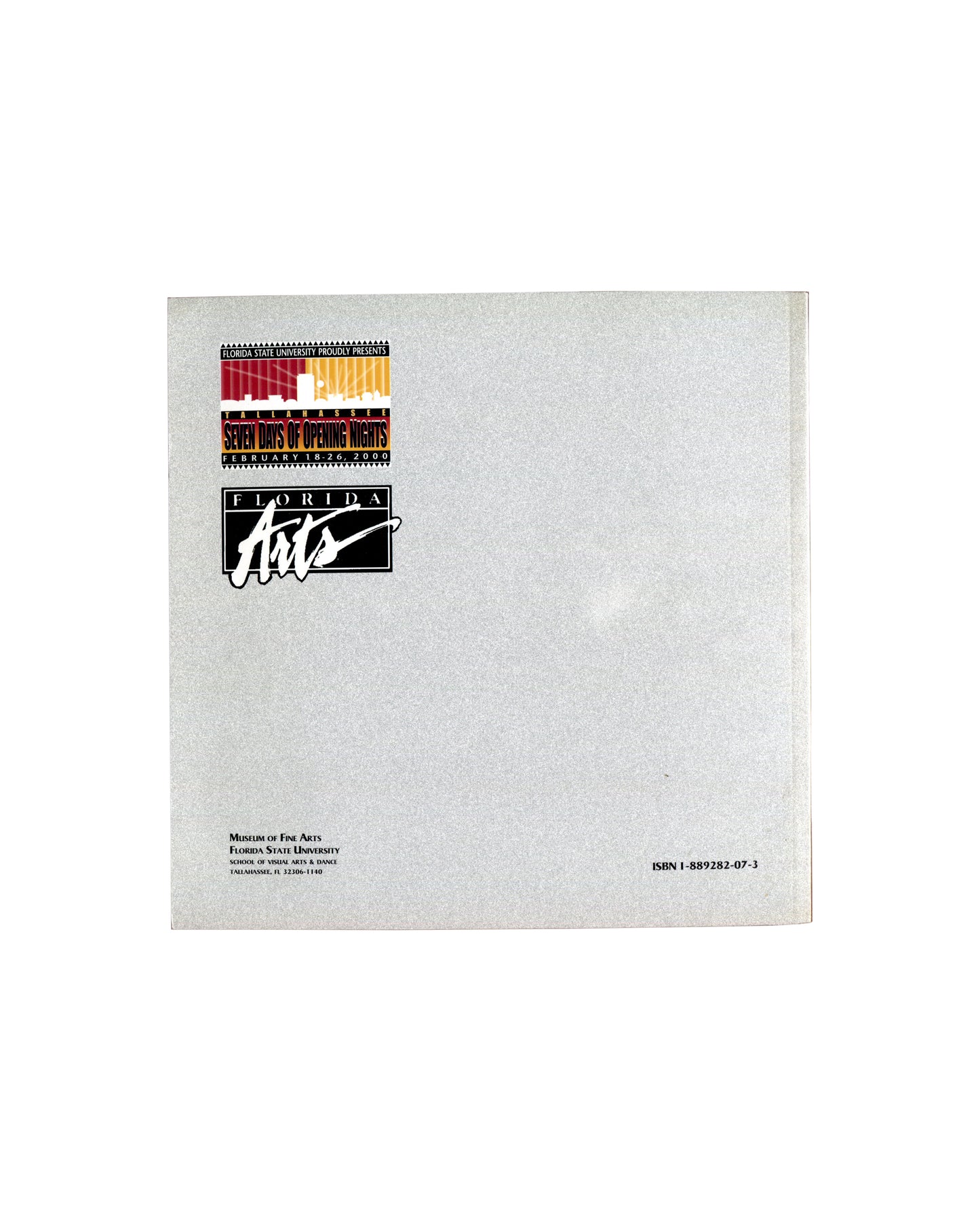 ABCs of Pop Art, Museum of Fine Arts FSU 2000, back cover: grey, Florida Arts and Seven Days of Opening Nights sticker, ISBN 1-889282-07-3
