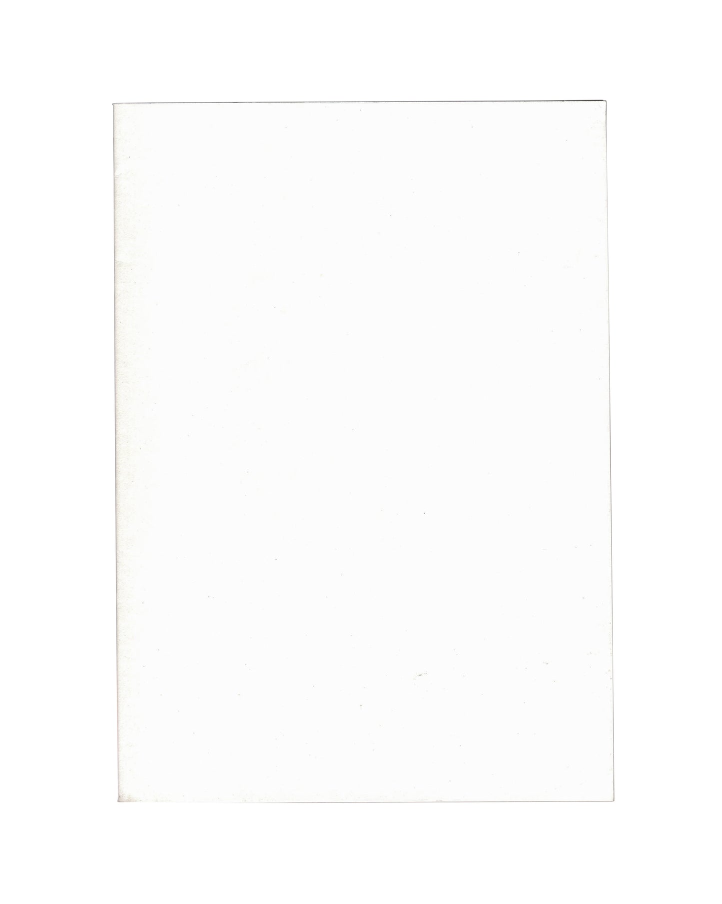 Daniel Spoerri, Profession Obsession: The Daniel Spoerri Archives, back cover: plain white, staple binding visible at left edge, light age marks
