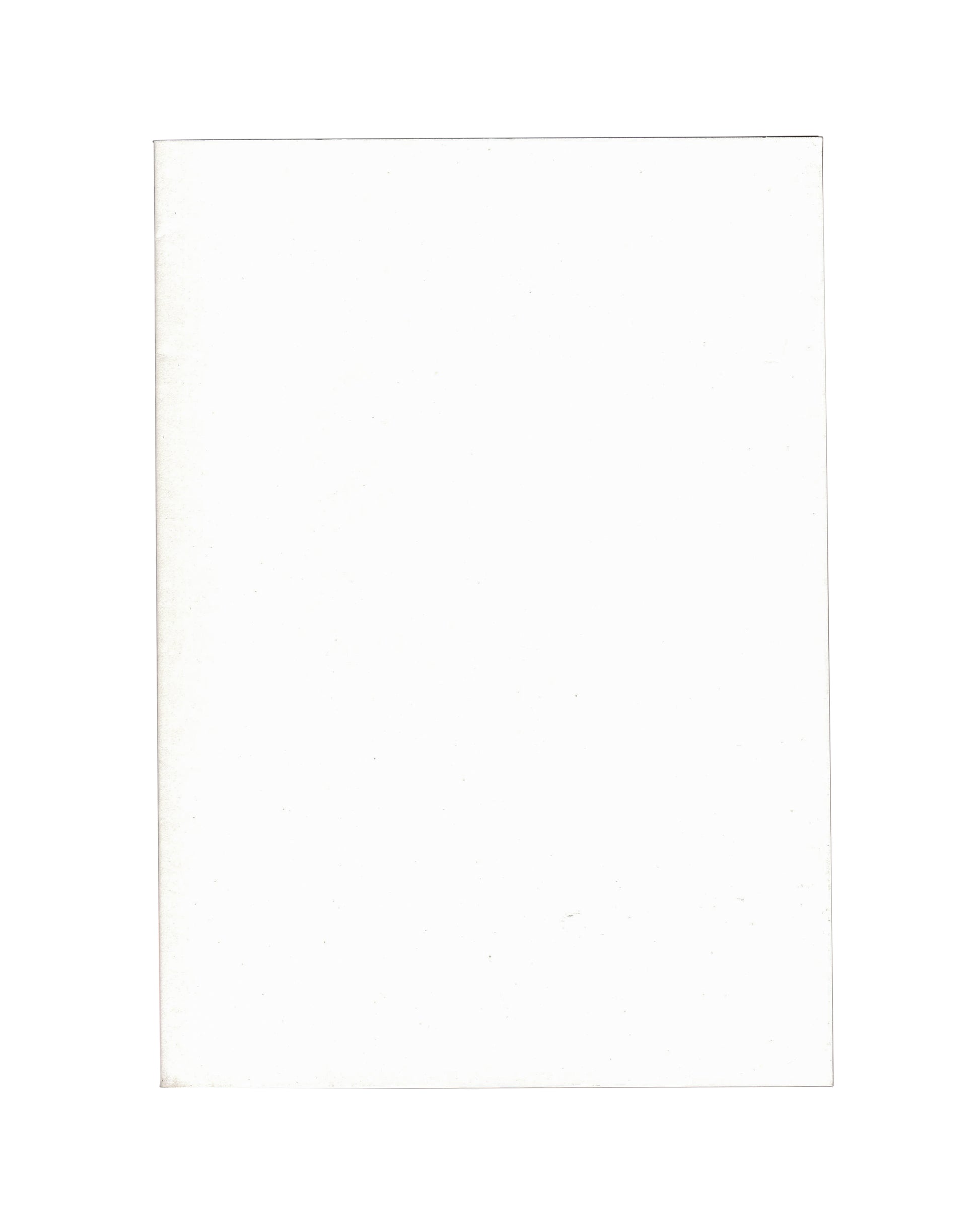 Daniel Spoerri, Profession Obsession: The Daniel Spoerri Archives, back cover: plain white, staple binding visible at left edge, light age marks