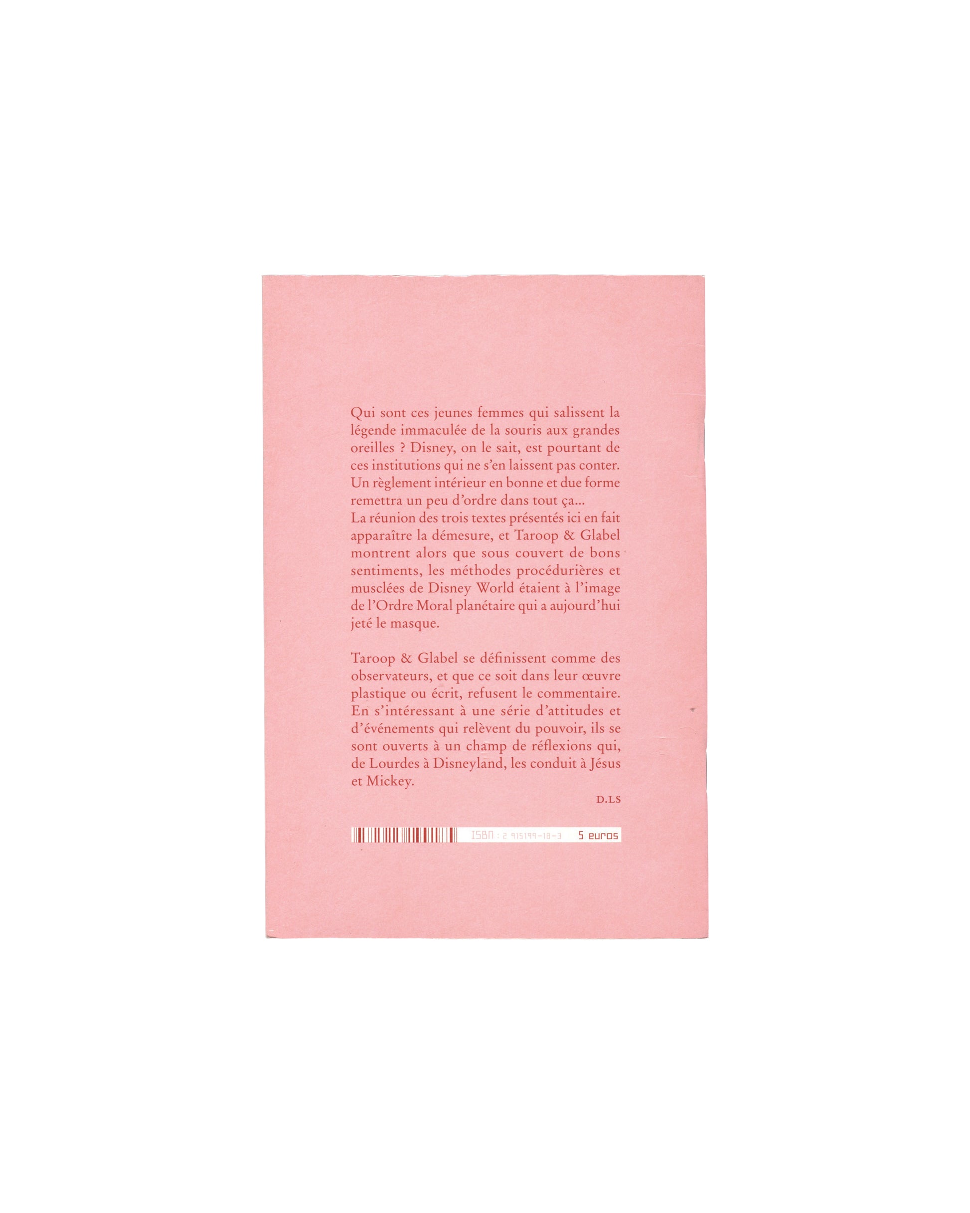 Taroop & Glabel, Mickey et les dévergondées, Semiose éditions 2006, back cover: pink, French publisher's description text, barcode, 5 euros price
