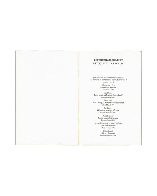 Taroop & Glabel, Mickey et les dévergondées 2006, interior: Petite bibliographie critique et française — eight critical texts on Disney listed, including Disneyland Babylon and Donald l'imposteur

