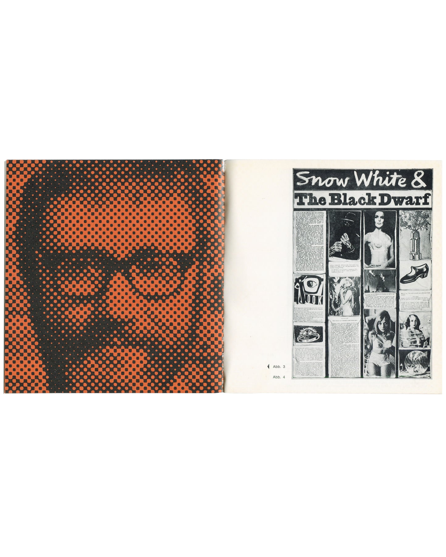 Joe Tilson, Gerd Winner, interior spread, halftone portrait and Snow White & The Black Dwarf, Abb. 3–4