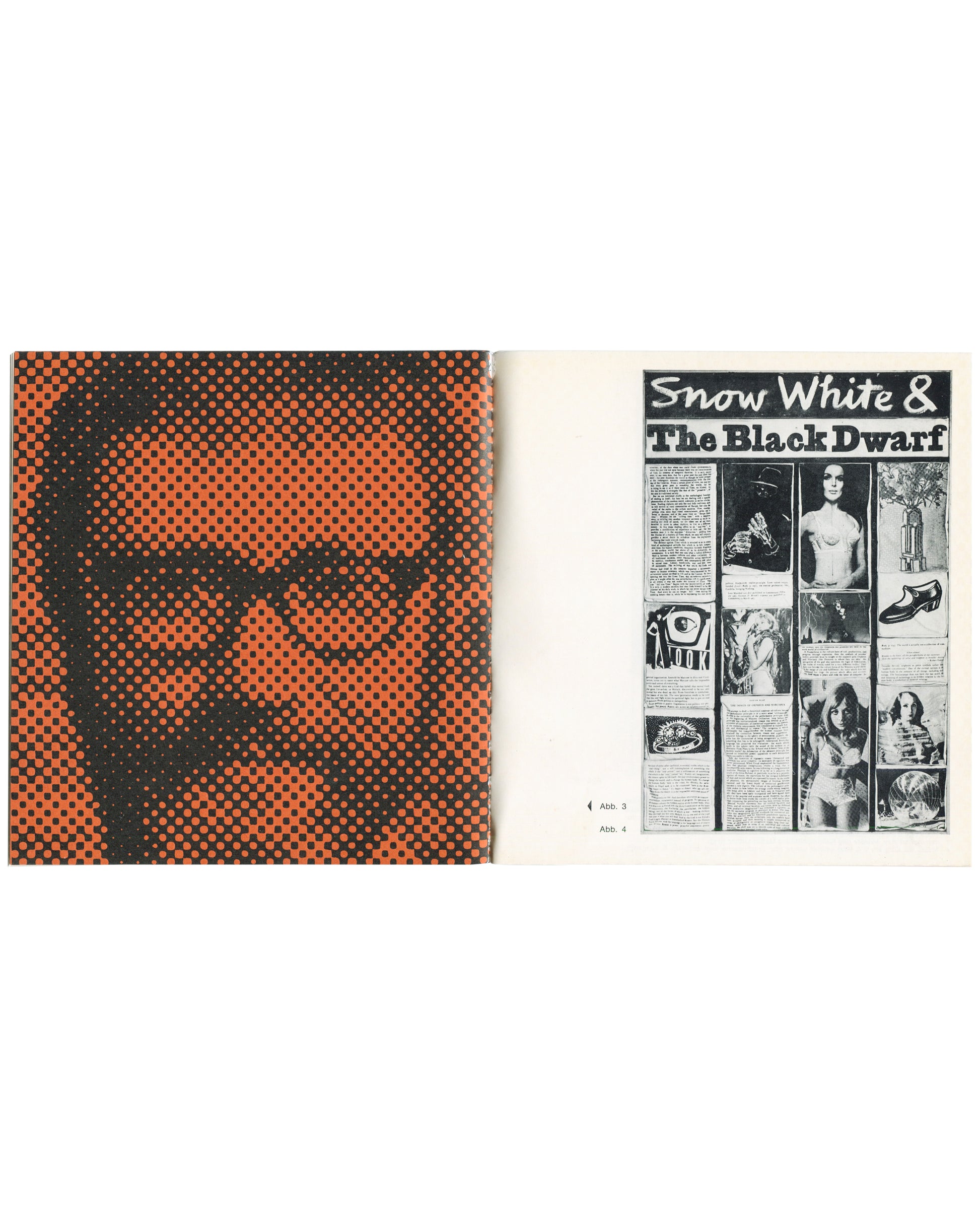 Joe Tilson, Gerd Winner, interior spread, halftone portrait and Snow White & The Black Dwarf, Abb. 3–4
