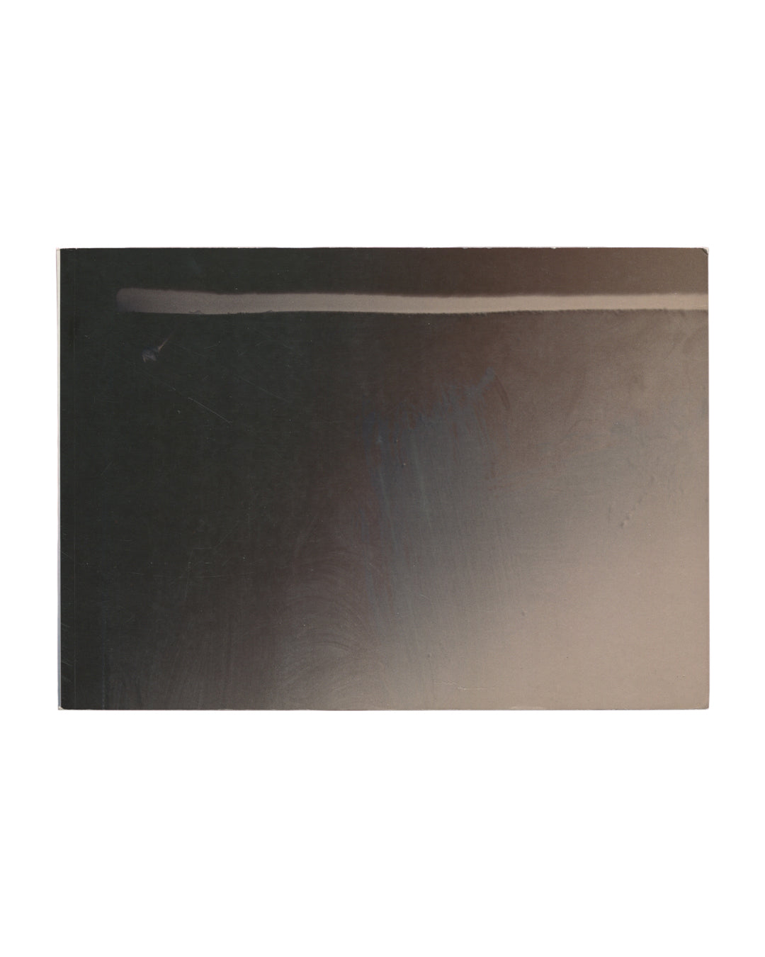 Reverse Reverse of Richard Tuttle, Warm Brown, 1–67 and Mesa Pieces, Kärntner Landesgalerie, c. 1990s, showing a plain metallic dark grey-brown reflective surface with no text or imagery, a faint horizontal highlight visible near the top edge.